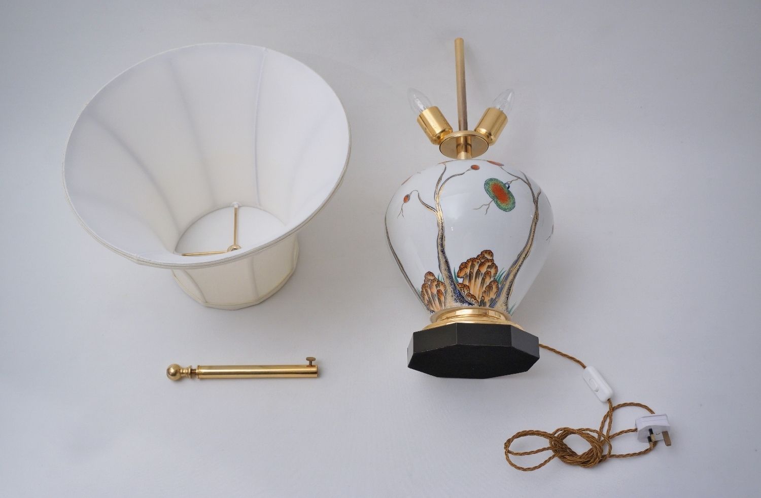 photo for sale Giulia Mangani Porcelain Lamp Chinoiserie With Lychee, 1950`s Ca, Italian, 70cm, Rewired