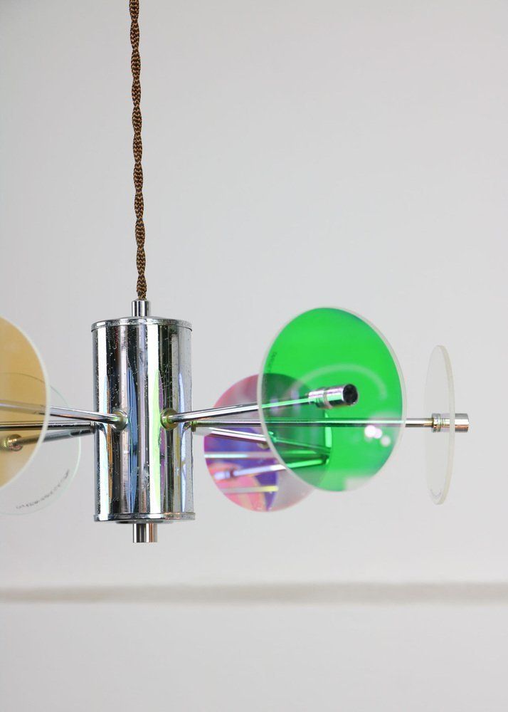 photo vintage Italian Chrome Lamp And Glass Sculpture, 1970s, Set Of 2