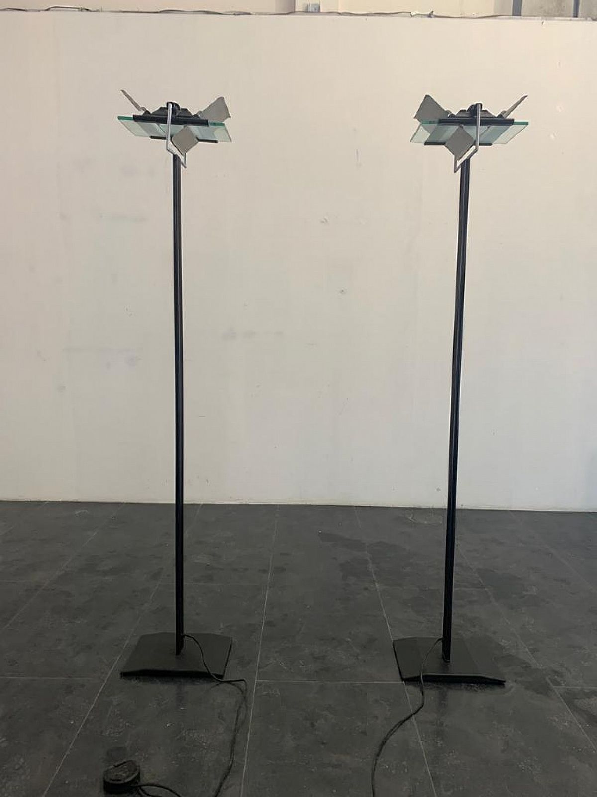 Pair Of Dhiedron Floor Lamps By Giovanni Grignani For Lamperti, 1970s photo for sale