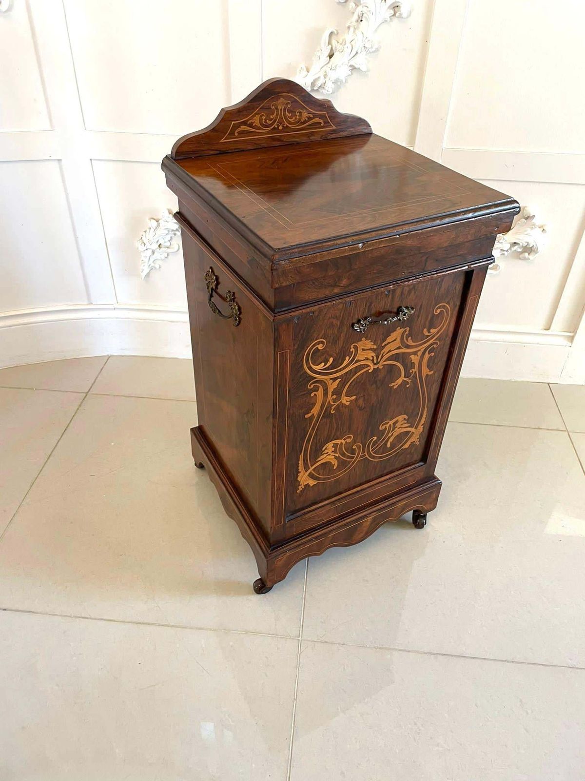 Antique Edwardian Freestanding Quality Rosewood Inlaid Coal Cabinet photo Home Fixtures