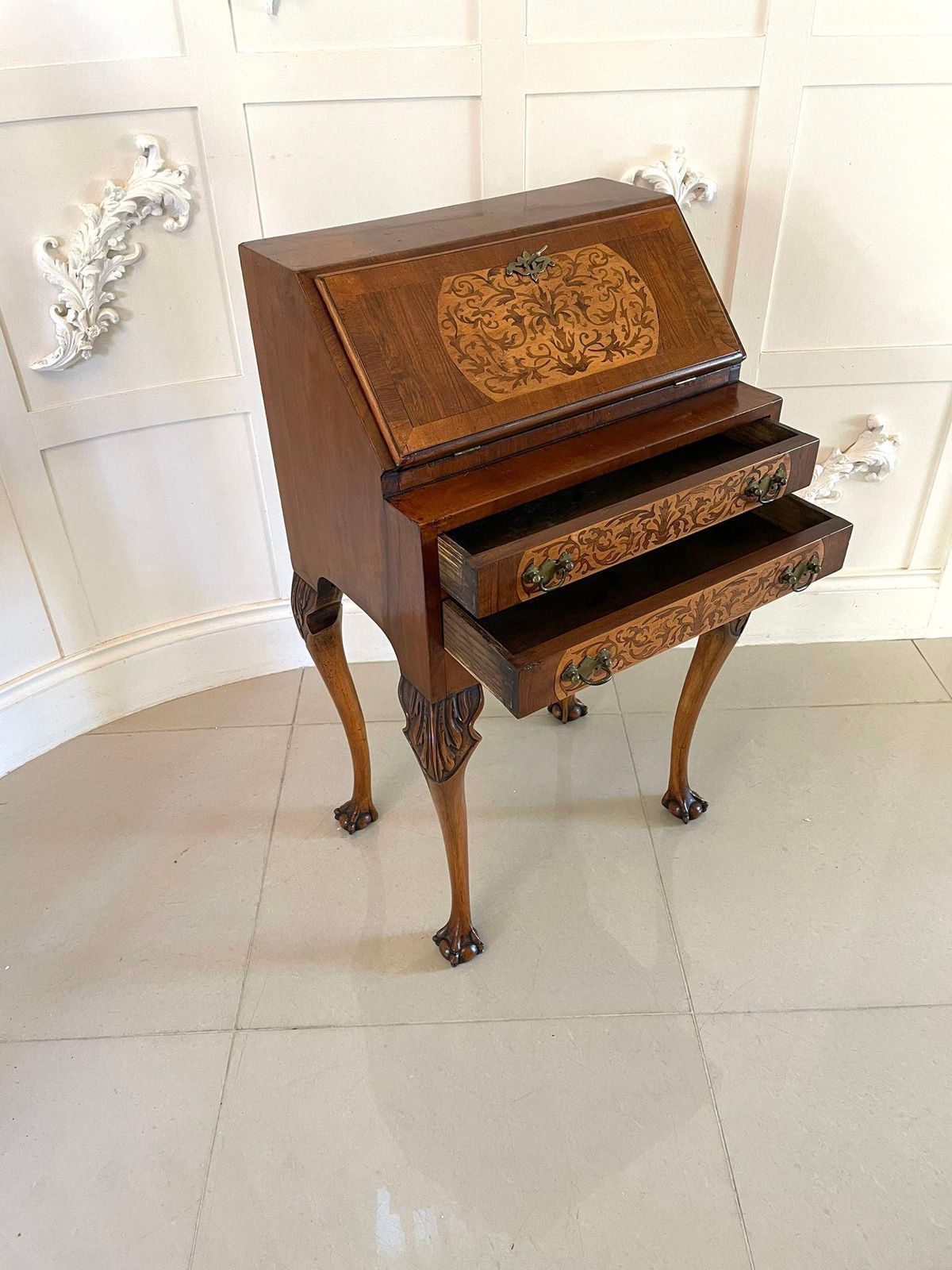 Unusual Antique Burr Walnut Marquetry Inlaid Bureau photo Furniture