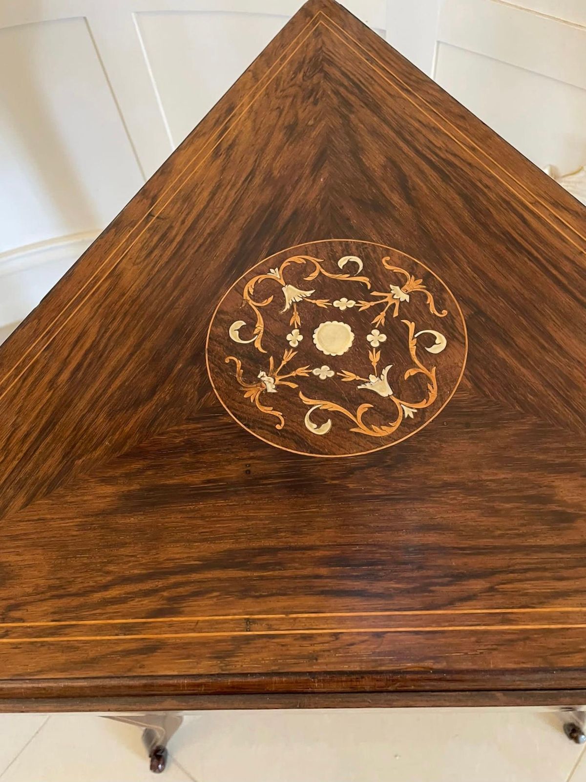 Unusual Antique Edwardian Quality Rosewood Inlaid Drop Leaf Centre Table photo for sale
