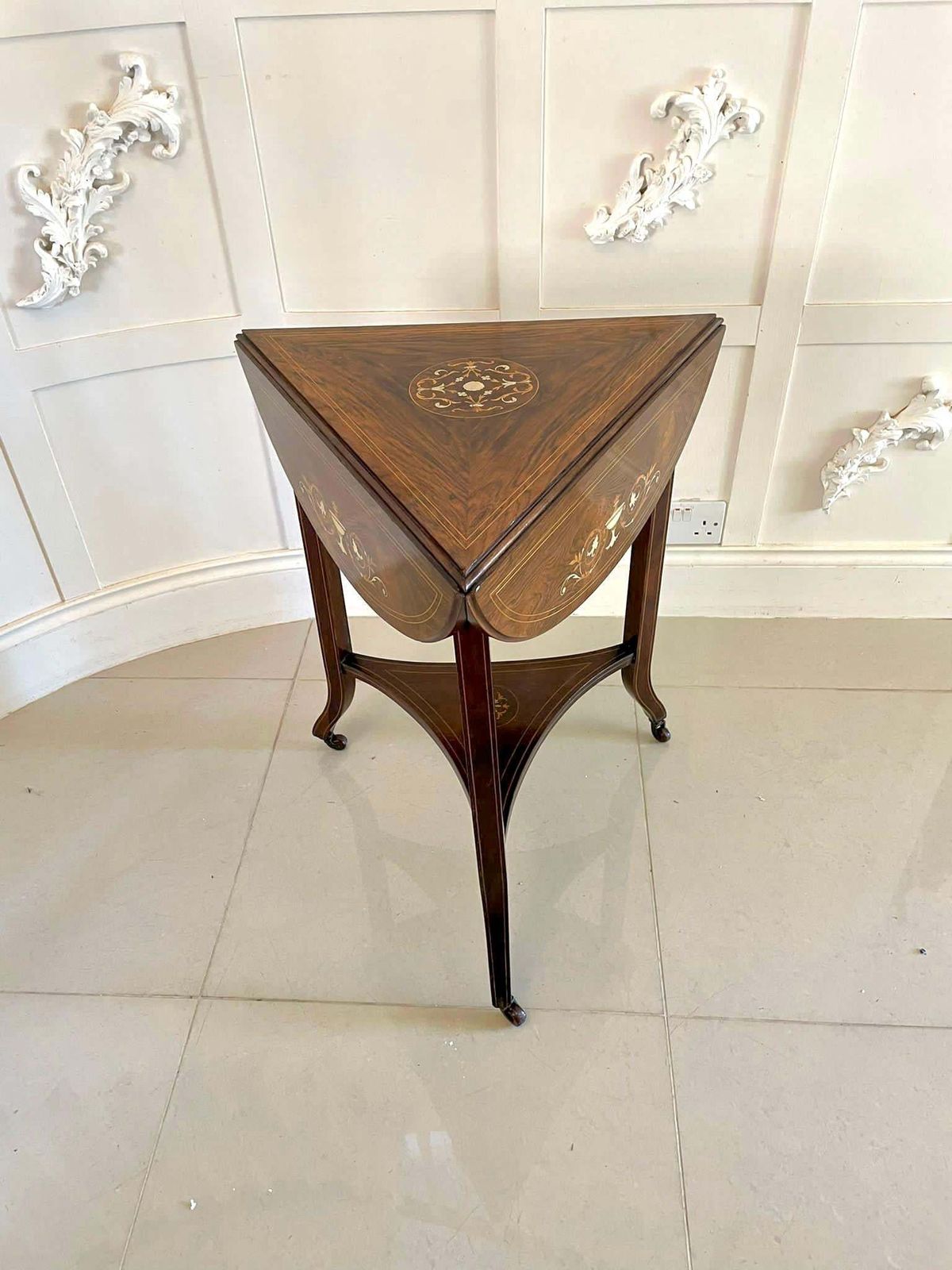 Unusual Antique Edwardian Quality Rosewood Inlaid Drop Leaf Centre Table photo Furniture