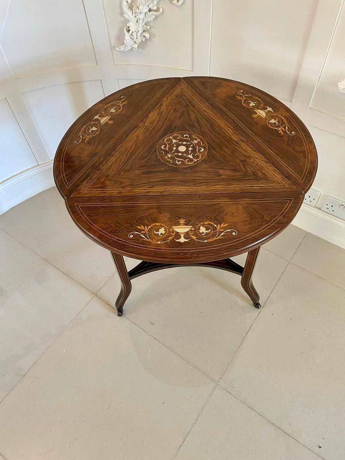 Unusual Antique Edwardian Quality Rosewood Inlaid Drop Leaf Centre Table photo vinterior