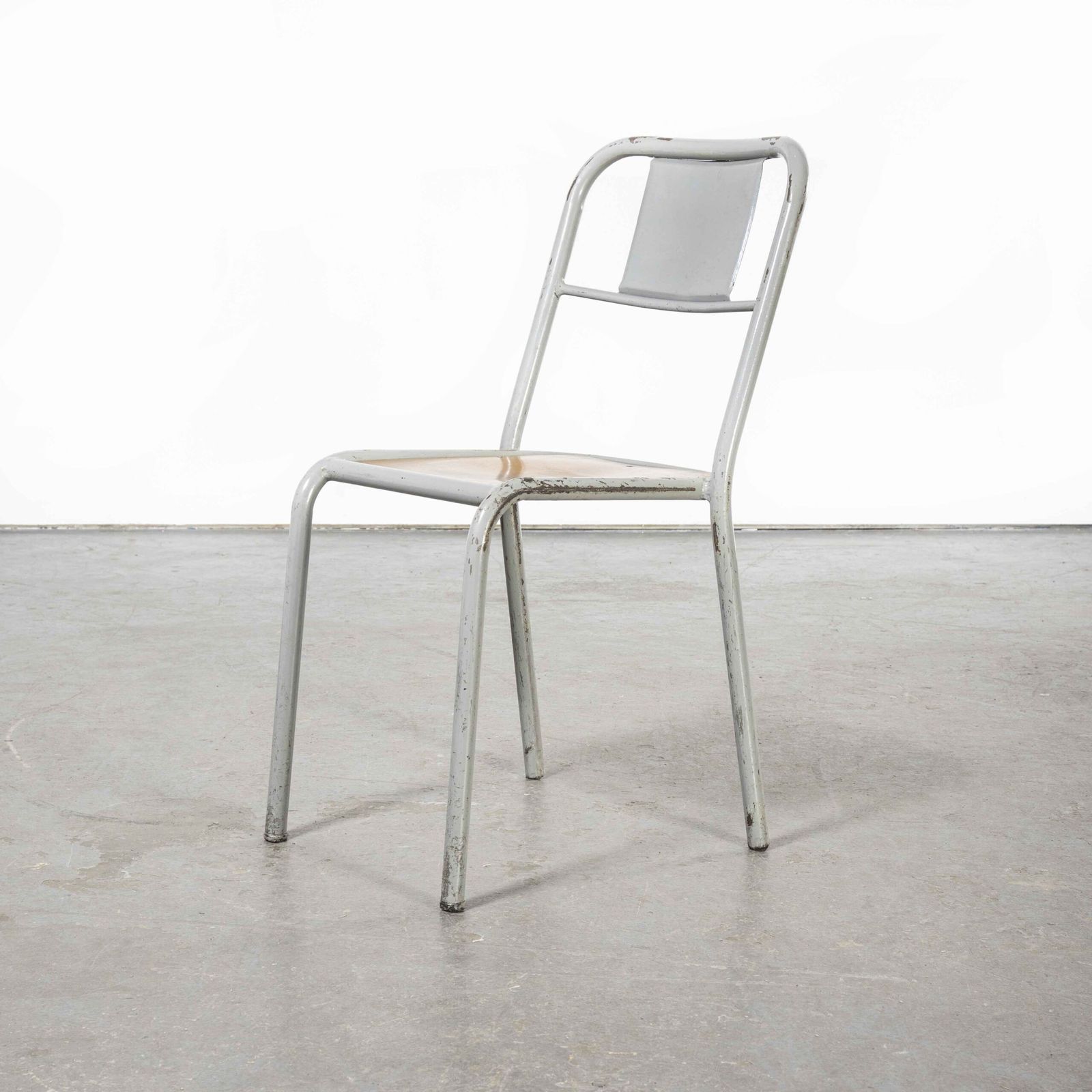 1950’s French Mullca Stacking Dining Chairs Grey With Wood Seat – Set Of Eight photo buy