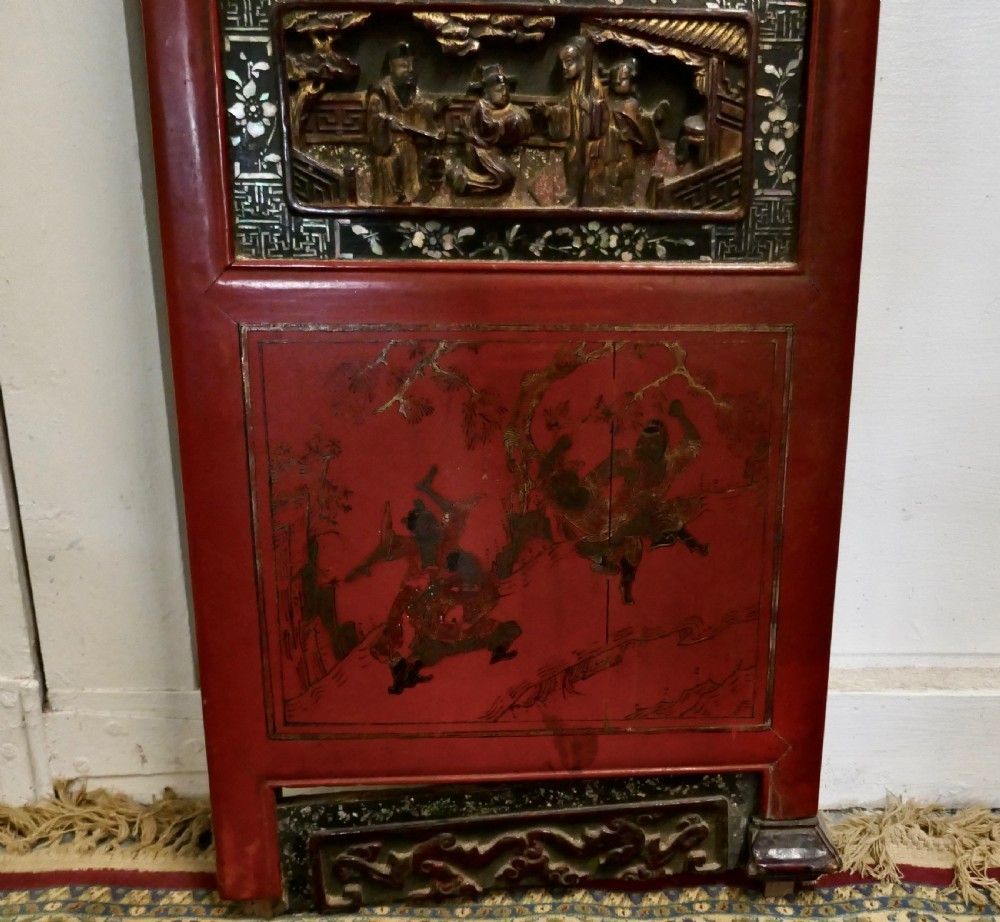 19th Century Decorative Painted Red Lacquer Opium Bed Panels photo Home Decor