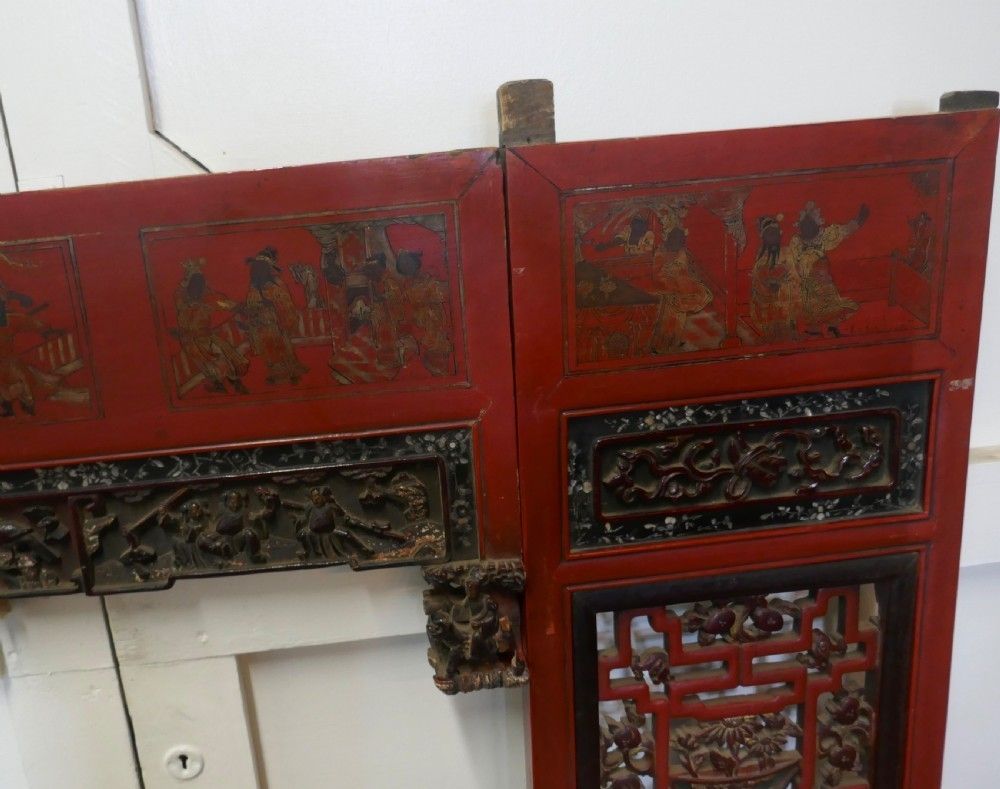 19th Century Decorative Painted Red Lacquer Opium Bed Panels photo buy