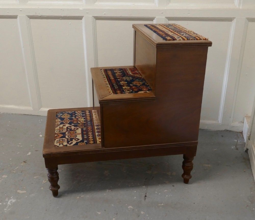 Early Victorian Library Steps Or 3 Step Commode On Turned Legs photo furniture