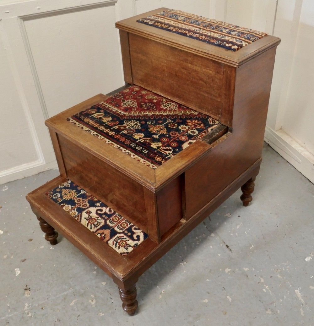 Early Victorian Library Steps Or 3 Step Commode On Turned Legs photo vinterior