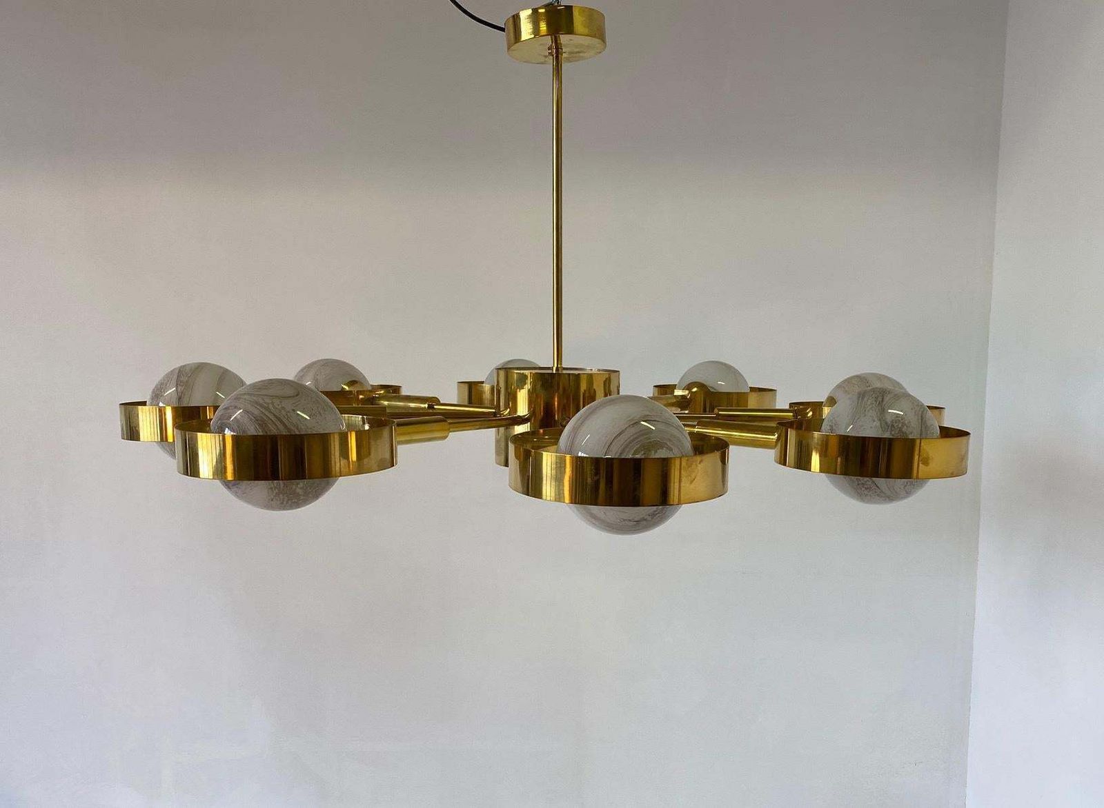 Italian Art Deco Murano Glass And Brass Chandelier photo Lighting