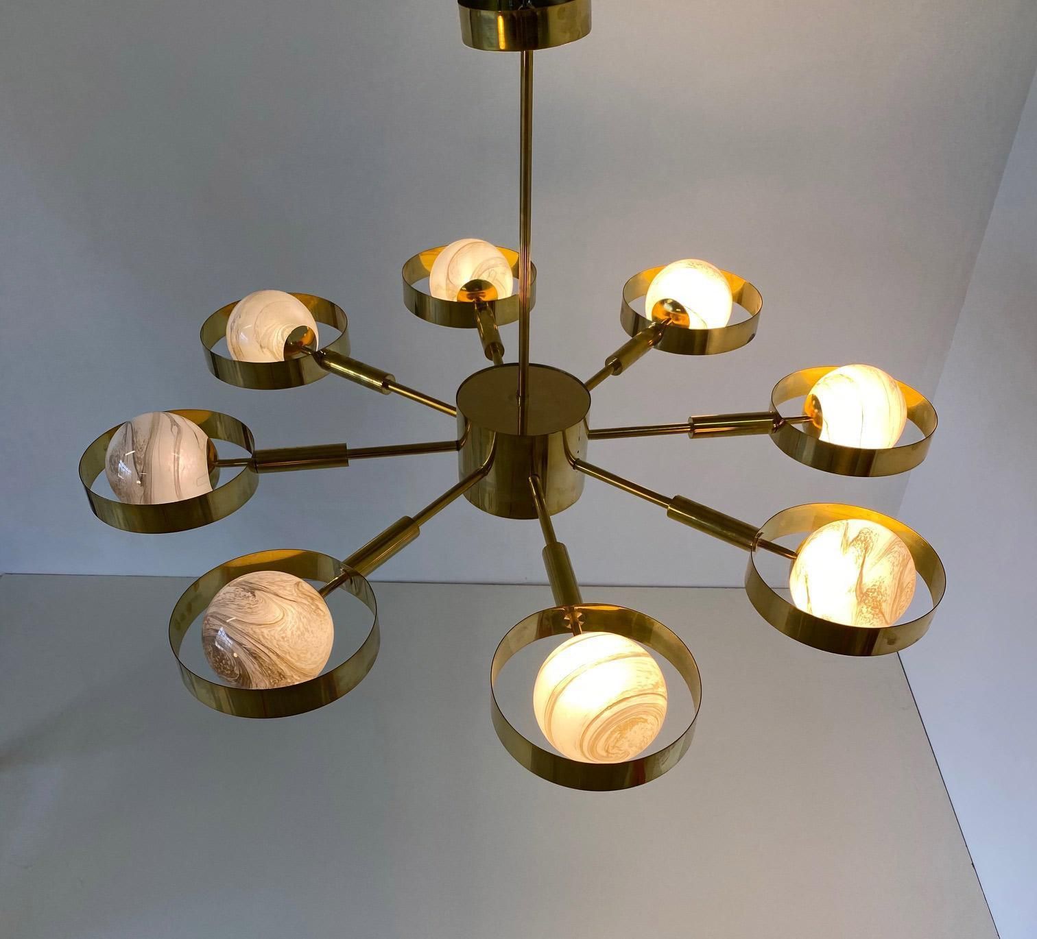 Italian Art Deco Murano Glass And Brass Chandelier photo buy