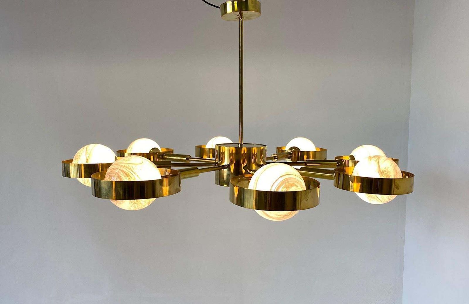 photo furniture Italian Art Deco Murano Glass And Brass Chandelier
