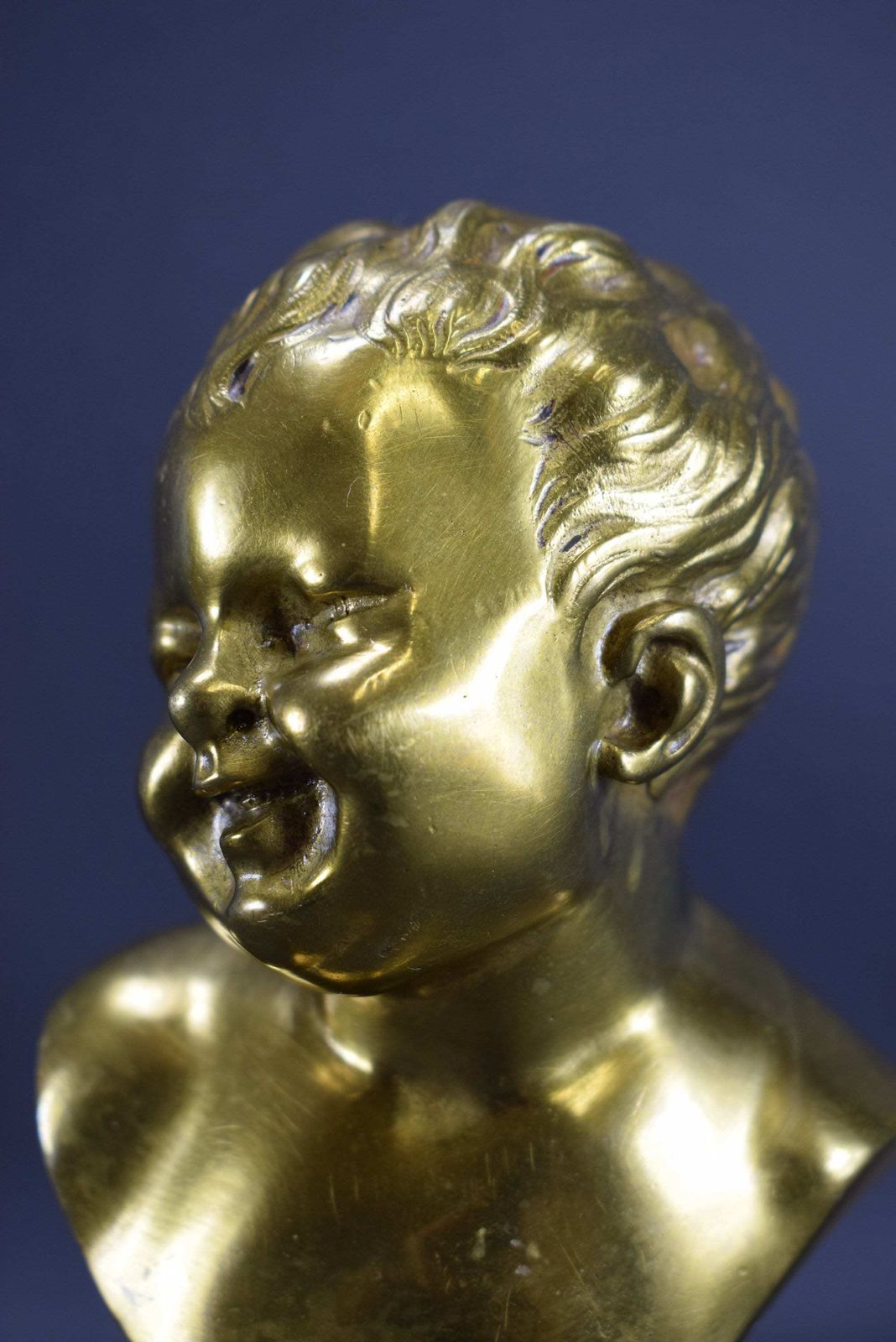 Pair Bronze Statues Busts Houdon The Laughing Child The Crying Child John photo buy
