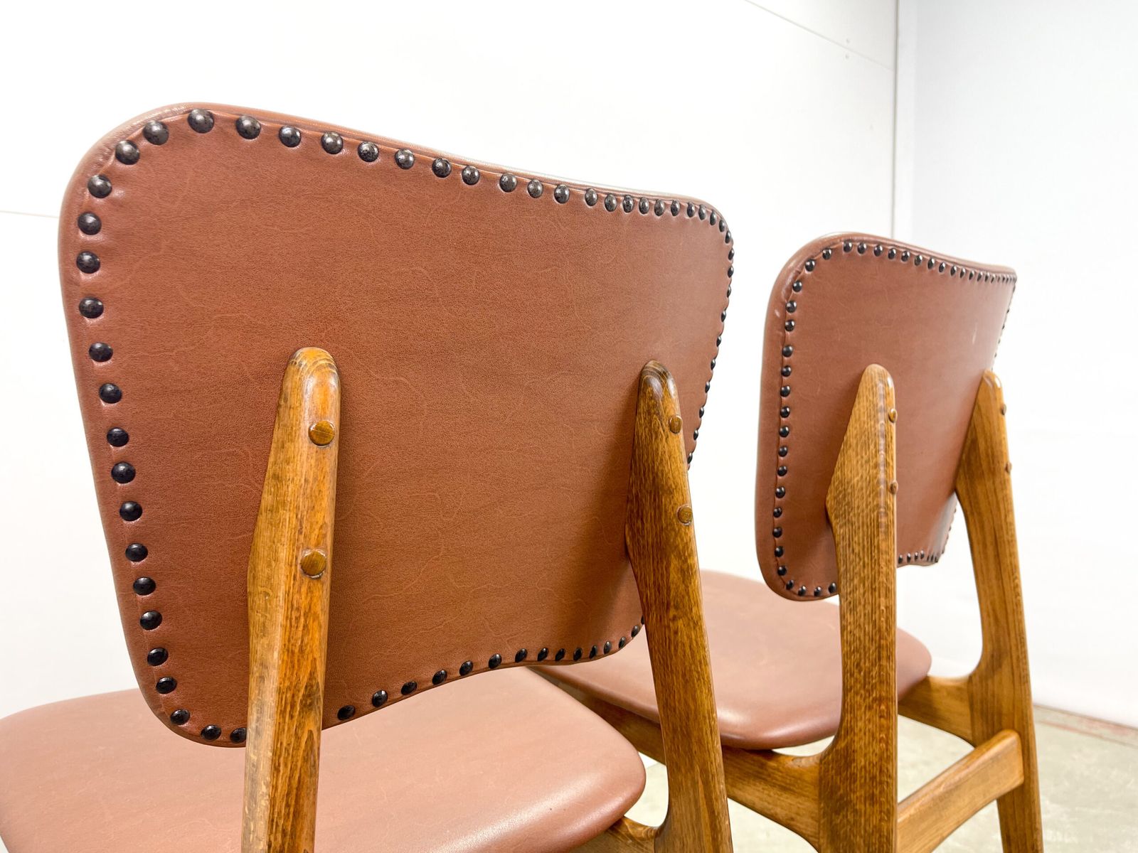 Wooden Retro Chairs With Brown Leatherette photo for sale