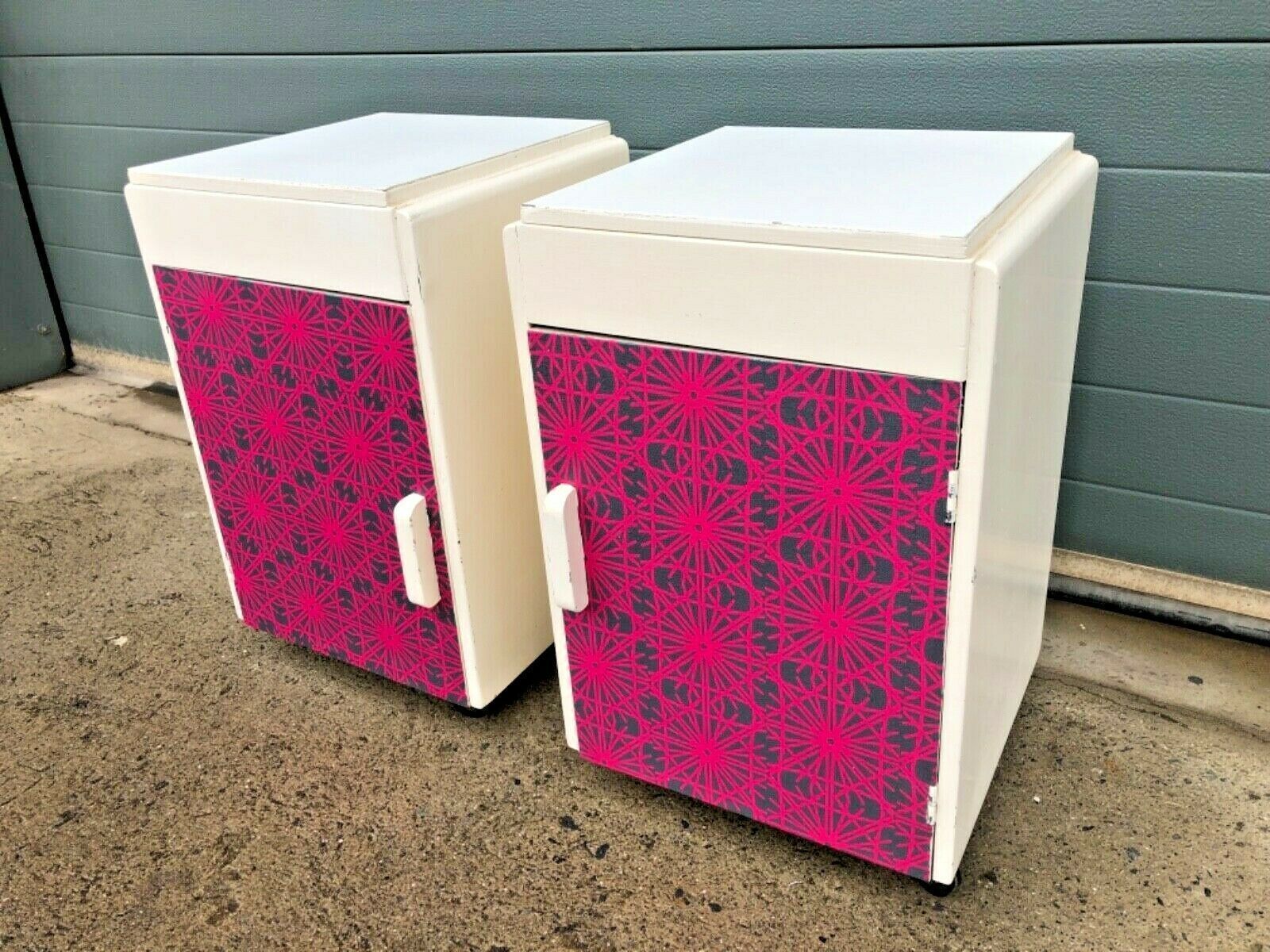 Mid Century Unique Funky Pair Of Upcycled Bedside Cabinets / Bedside Lamp Tables photo vintage