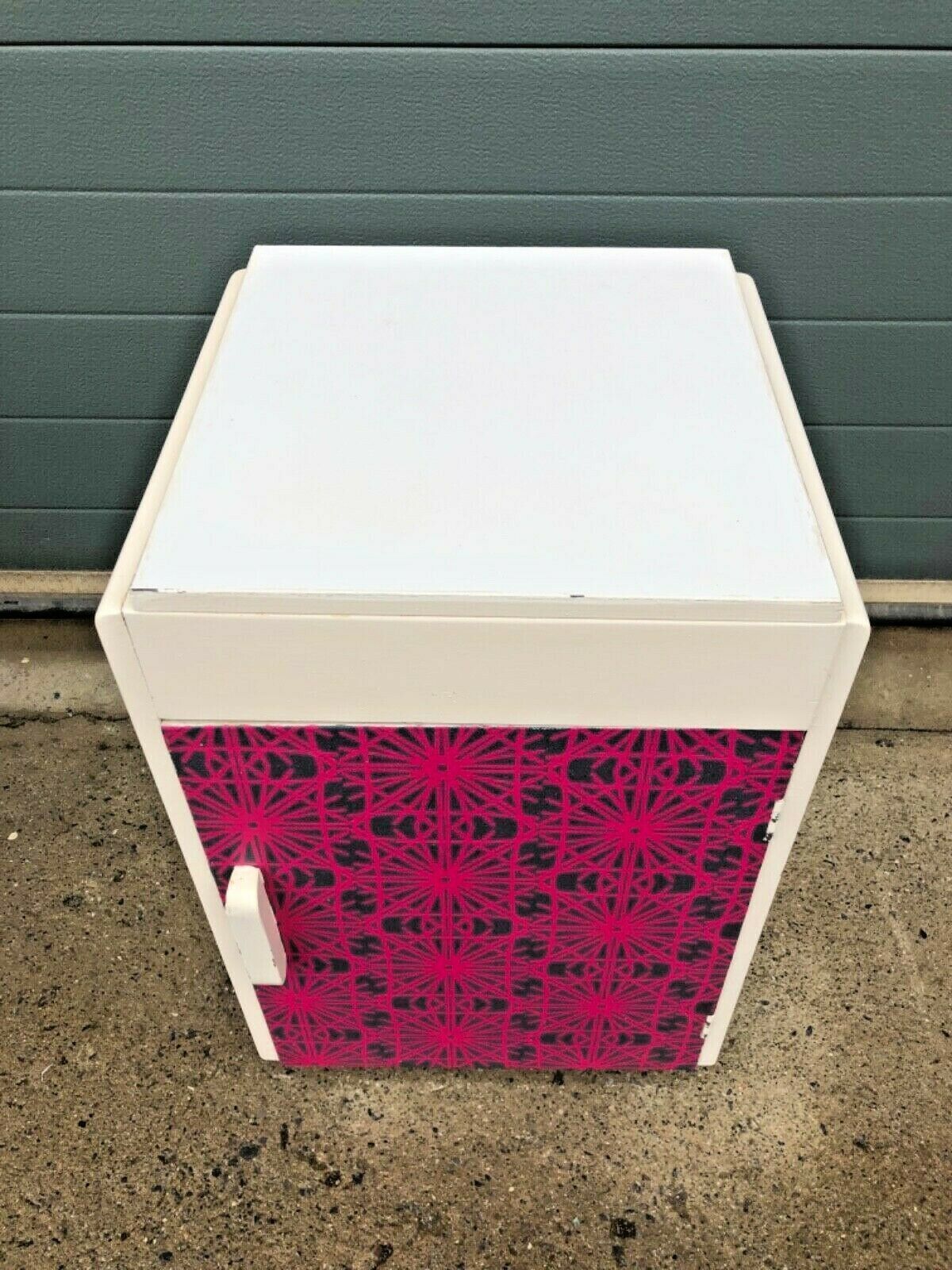 photo for sale Mid Century Unique Funky Pair Of Upcycled Bedside Cabinets / Bedside Lamp Tables