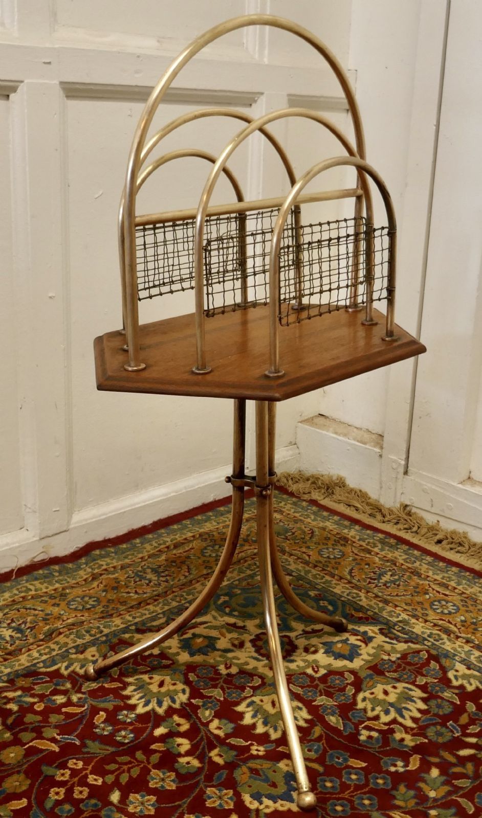 Elegant Victorian Golden Oak And Brass Revolving Magazine Rack photo 594.0