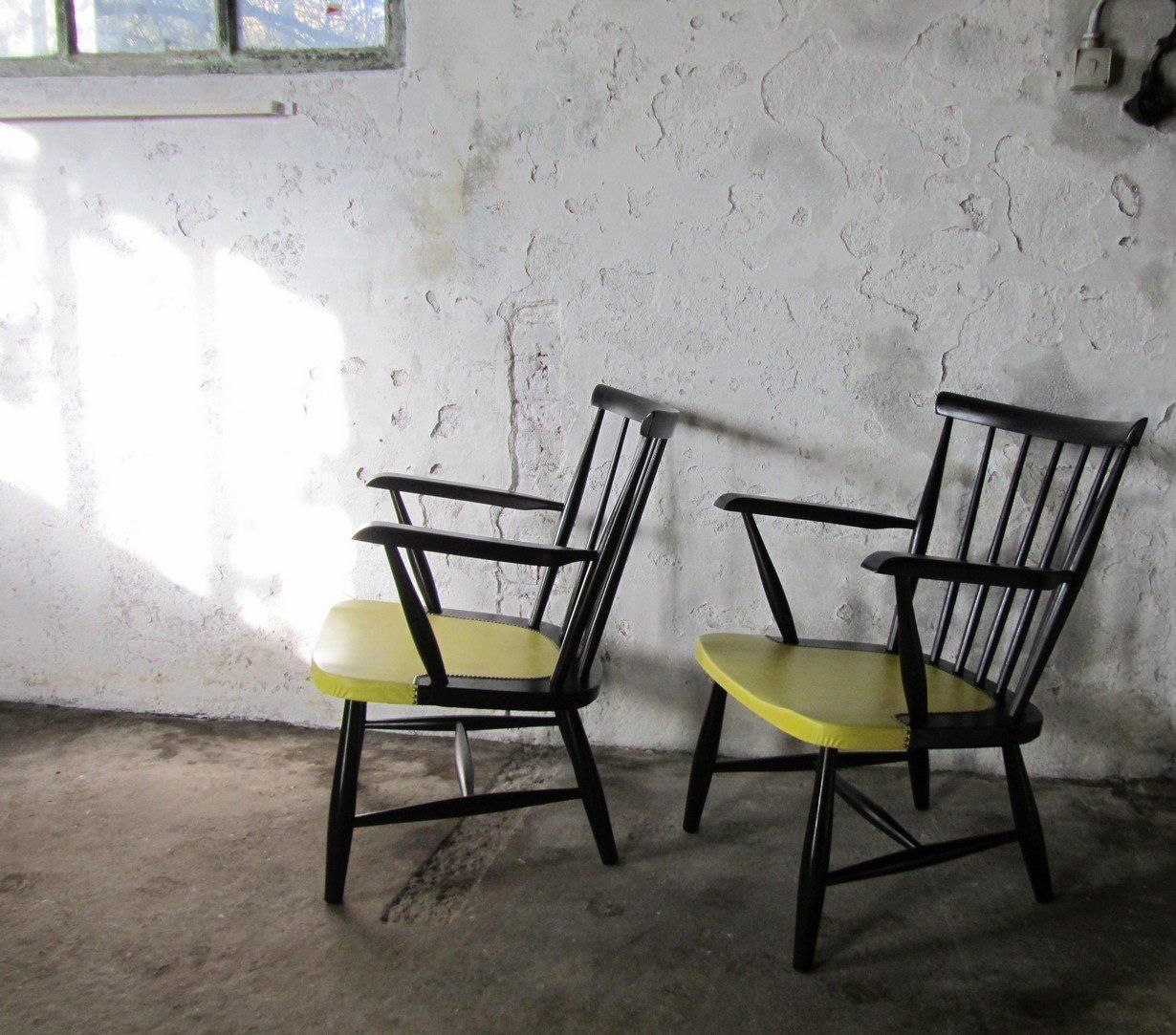 Mid Century Spindle Back Armchairs, 1950s, Set Of 2