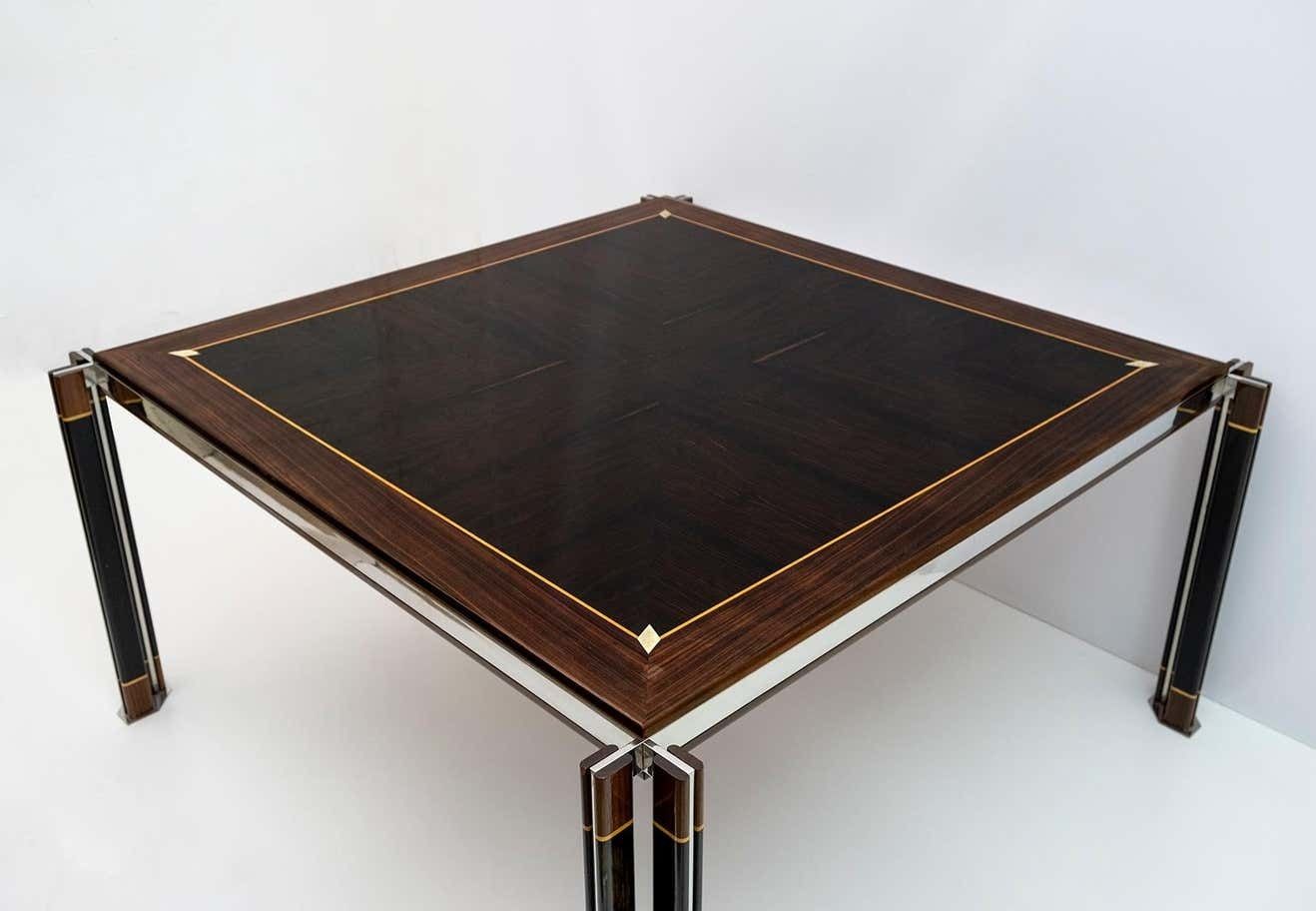 Paolo Barracchia Italian Steel And Inlaid Wood Dinning Table By Roman Deco, 1978 photo 5541.0
