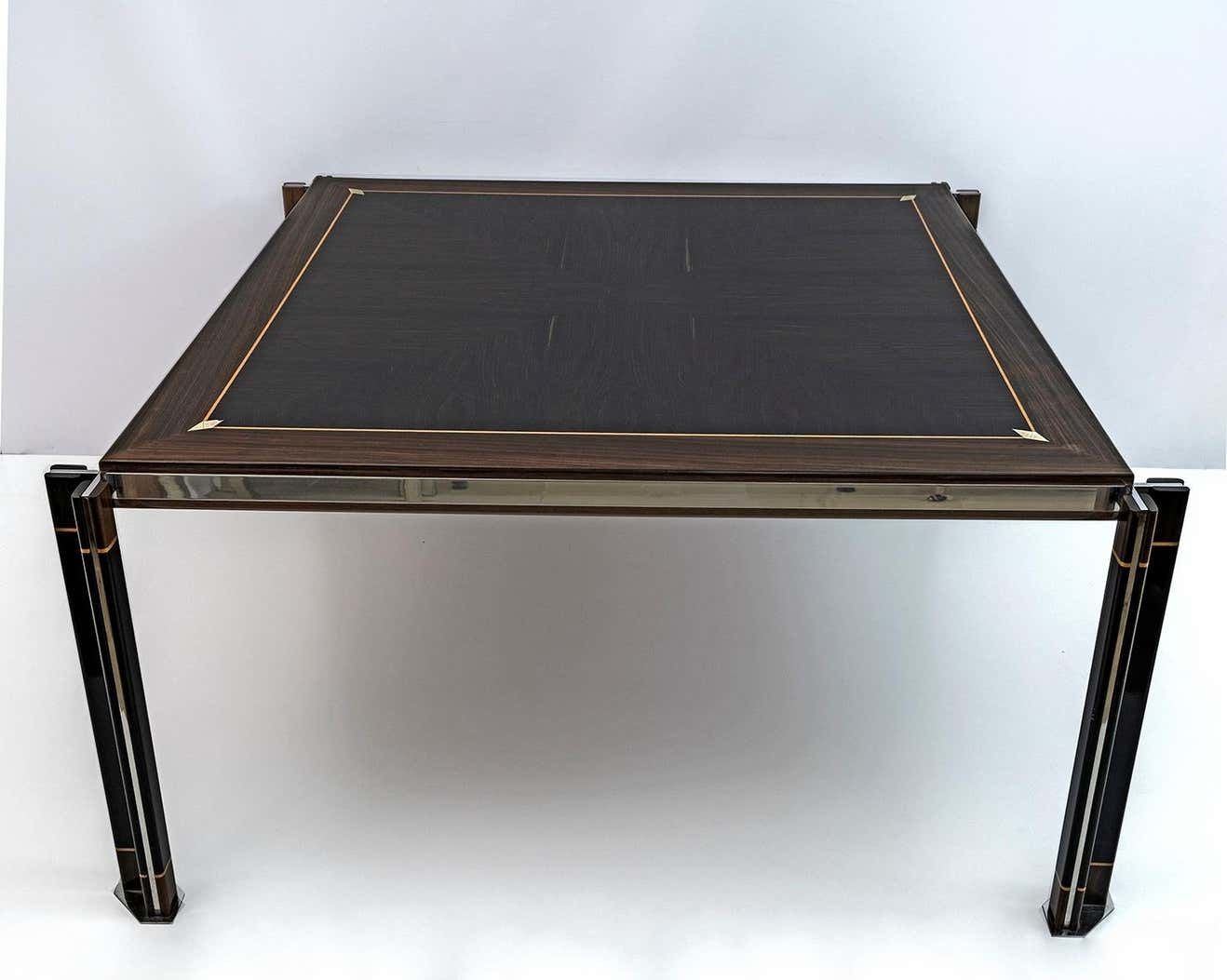 photo furniture Paolo Barracchia Italian Steel And Inlaid Wood Dinning Table By Roman Deco, 1978
