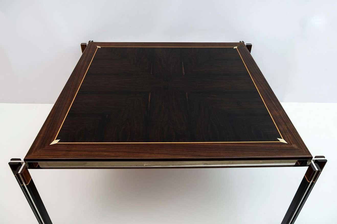 Furniture Paolo Barracchia Italian Steel And Inlaid Wood Dinning Table By Roman Deco, 1978 photo