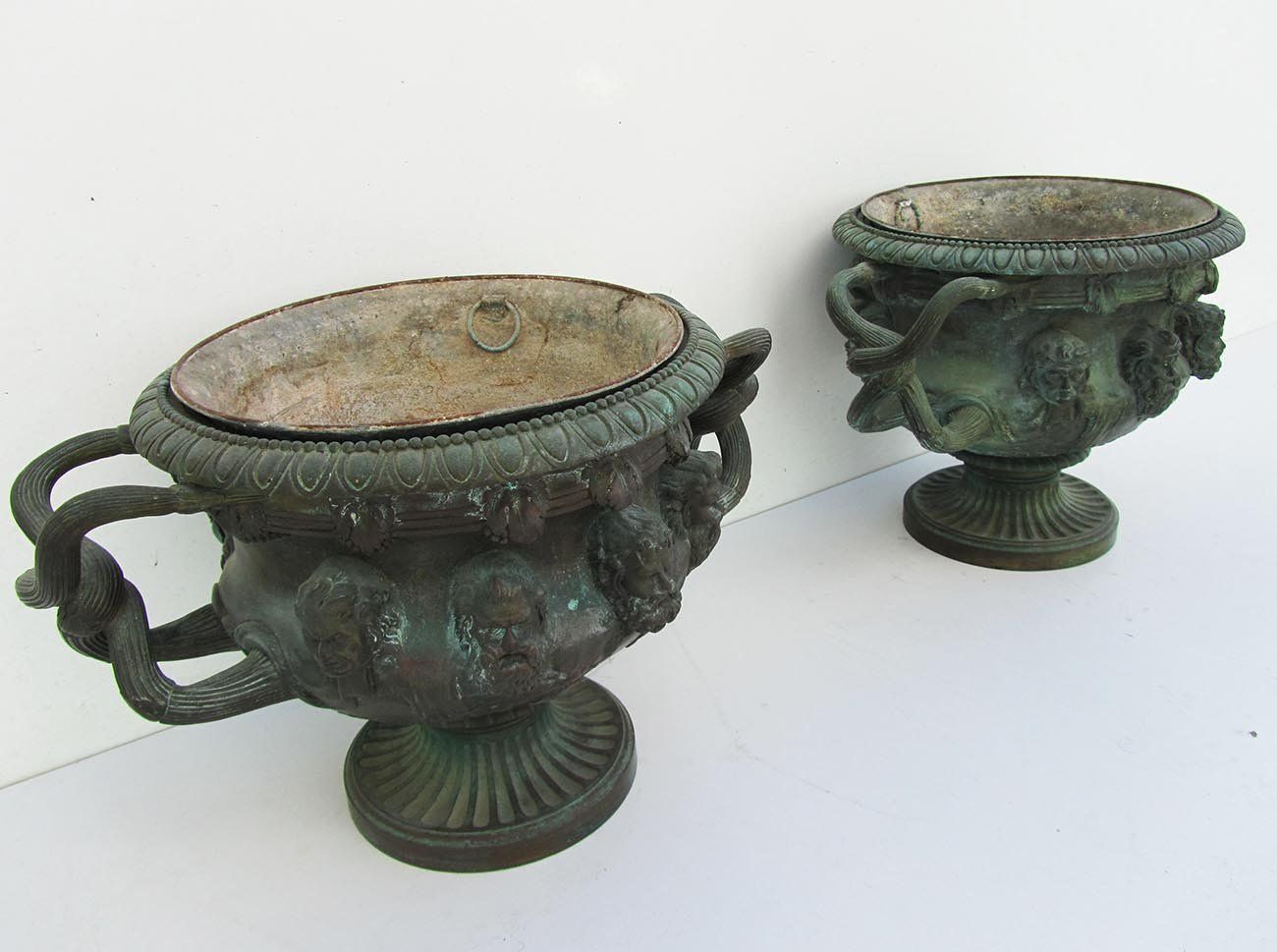 Antique Bronze Warwick Albani Planters From Cd, Set Of 2 photo for sale