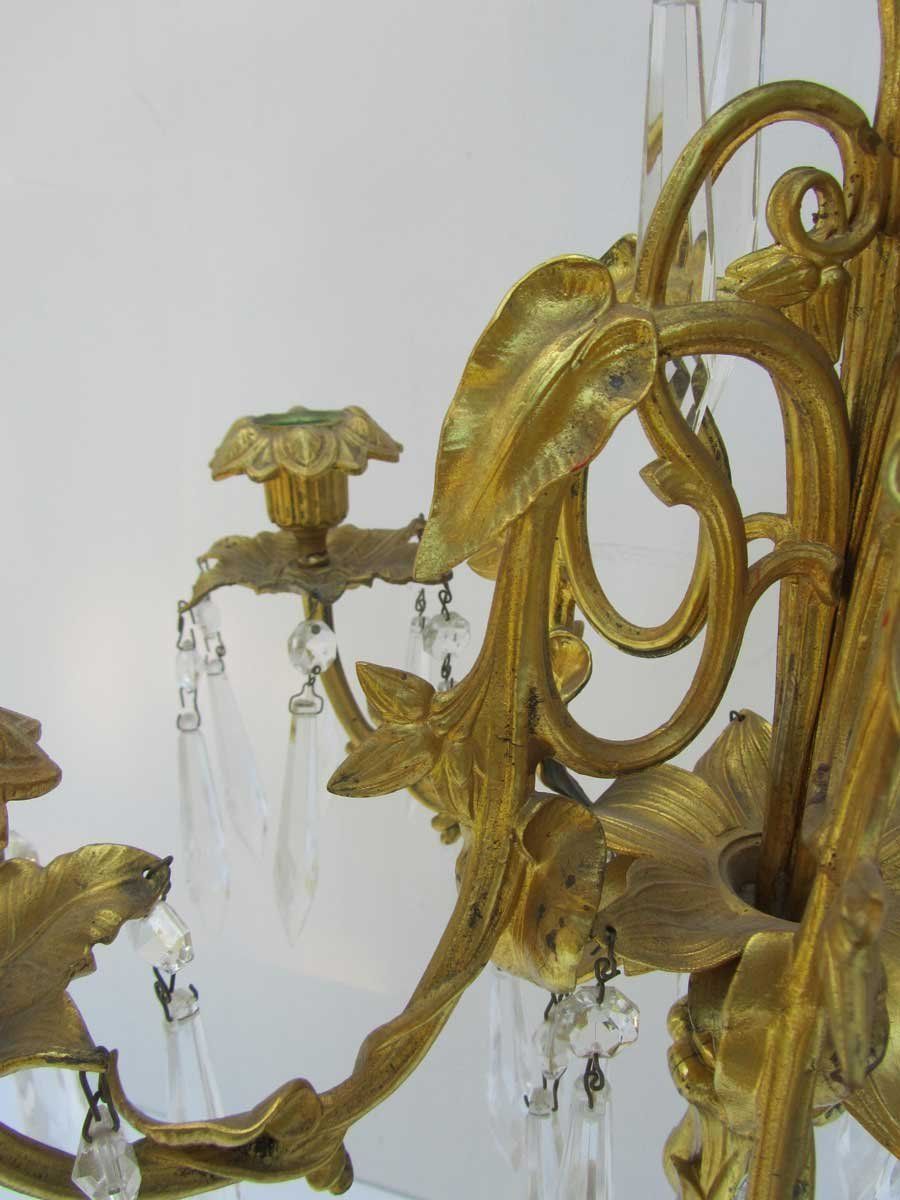 19th Century Gilt Bronze & Crystal Candelabras, Set Of 2 photo vintage