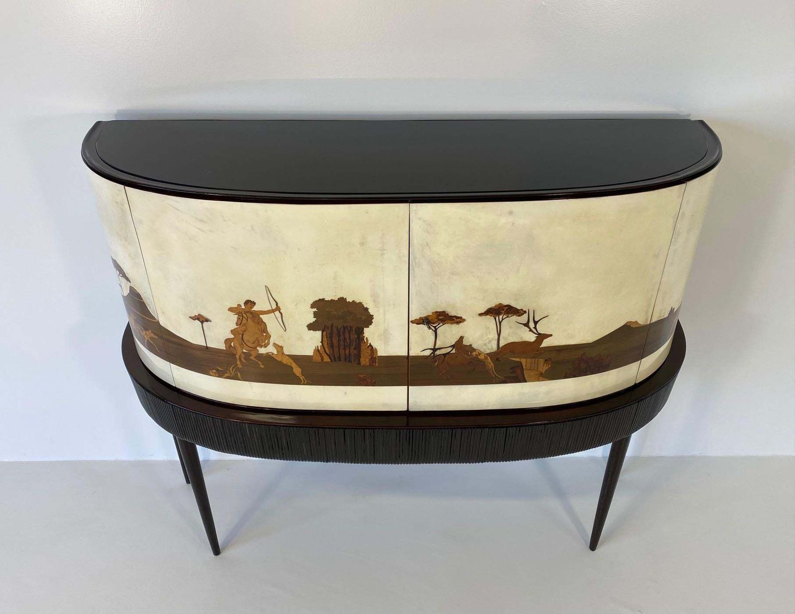Italian Art Deco Bar Cabinet In Parchment With Inlays Signed By Anzani 1930s photo furniture