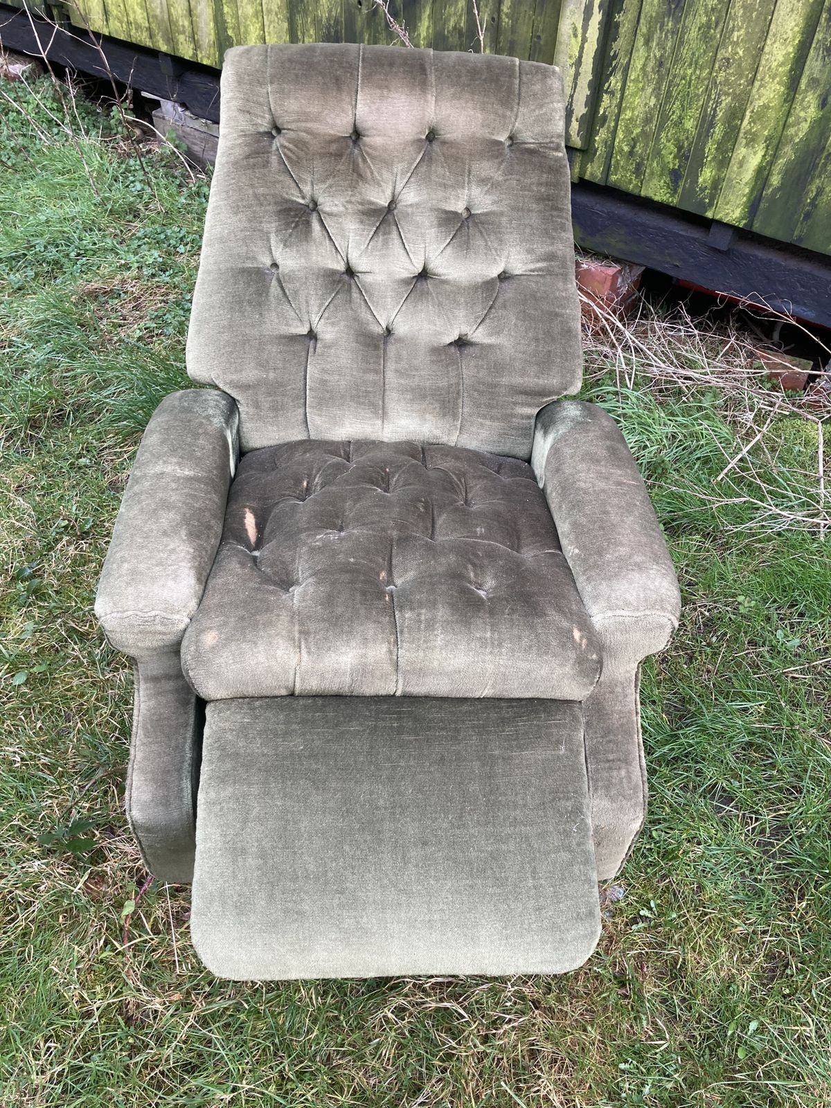 Mid Century Buttoned Green Recliner Chair Restoration Project photo furniture