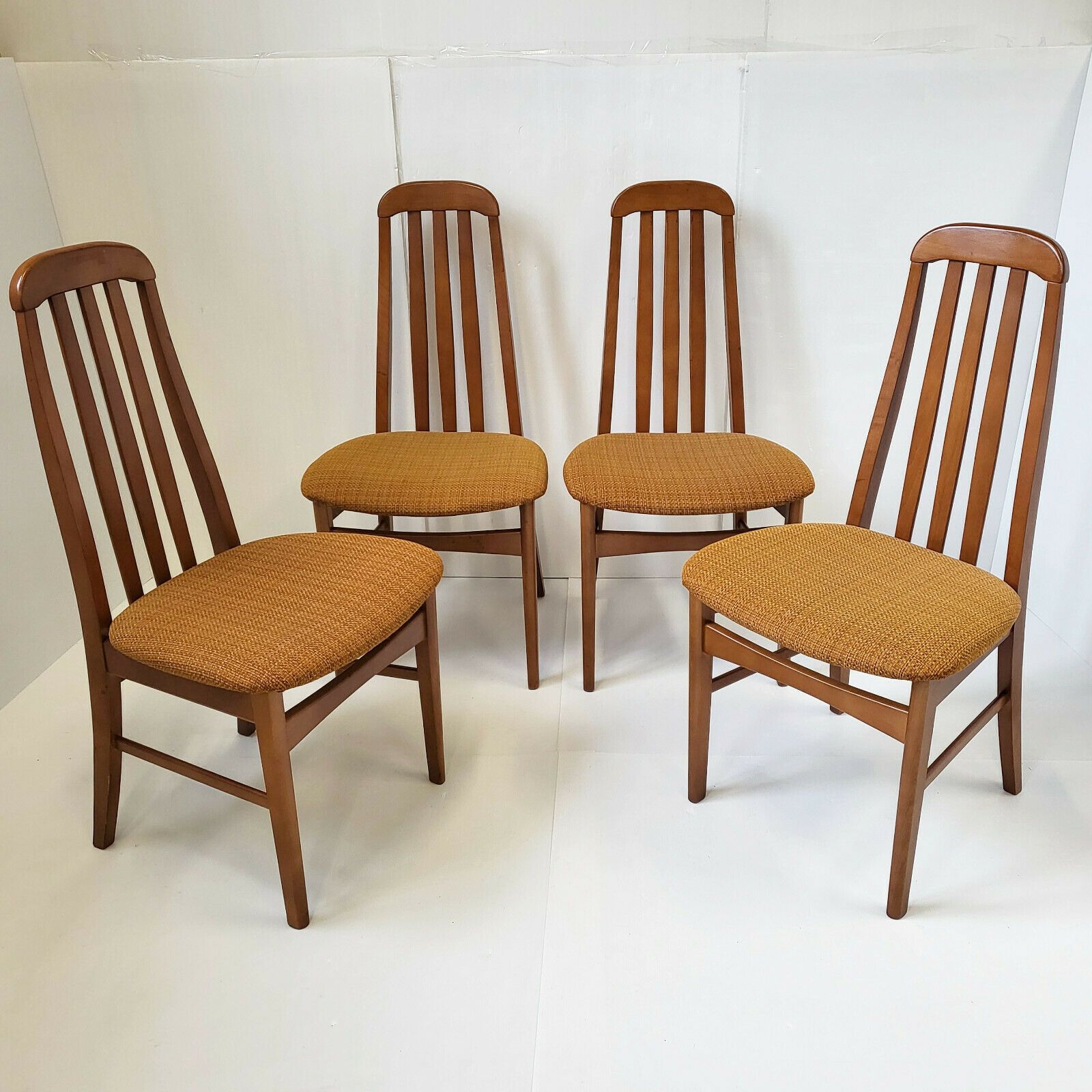 Suite De 4 Chaises Vintage 1970 Jentique 70s Style Scandinave En Tweed & Bois