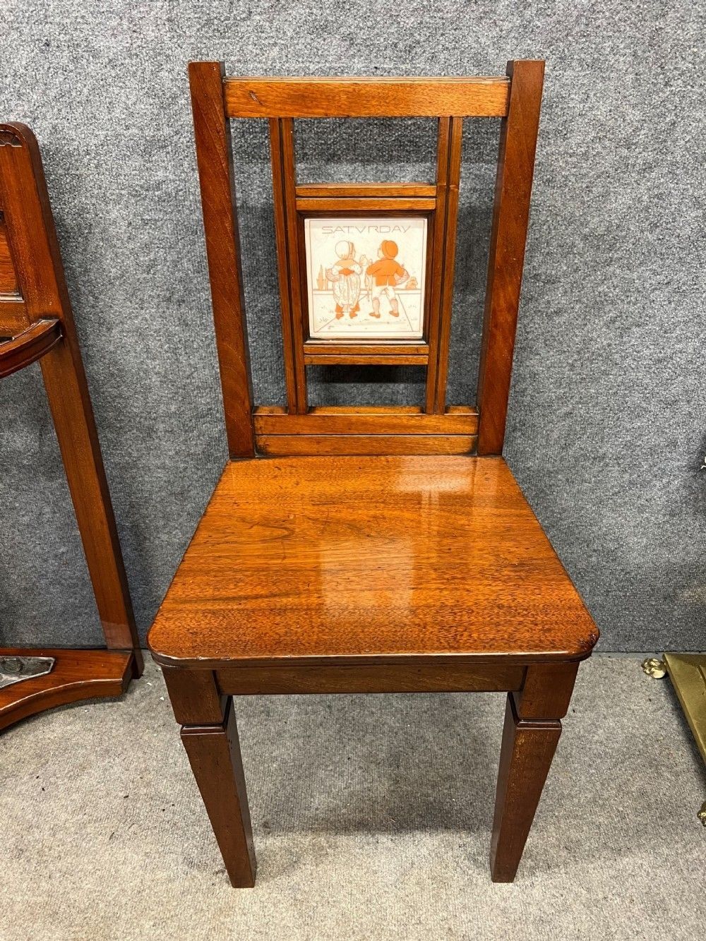 photo for sale Rare Ellen E. Houghton Of Minton Tiled Hall Stand And Hall Chairs "Days Of The Week"