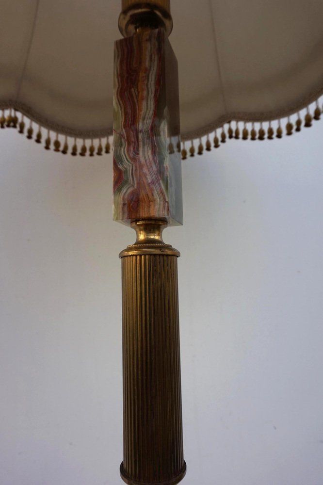 Lighting Mid Century Modern Hollywood Regency Onyx Marble And Gilt Floor Lamp, 1960s photo