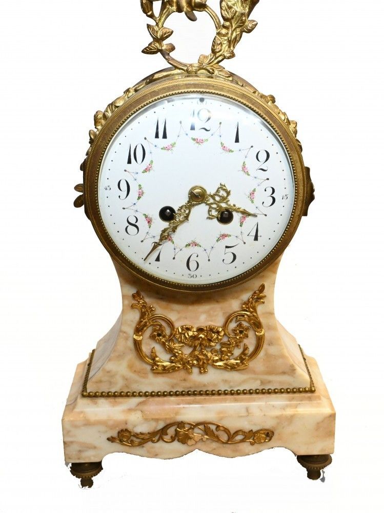 French Mantle Clock Set Garniture Marble 1880 photo Home Decor