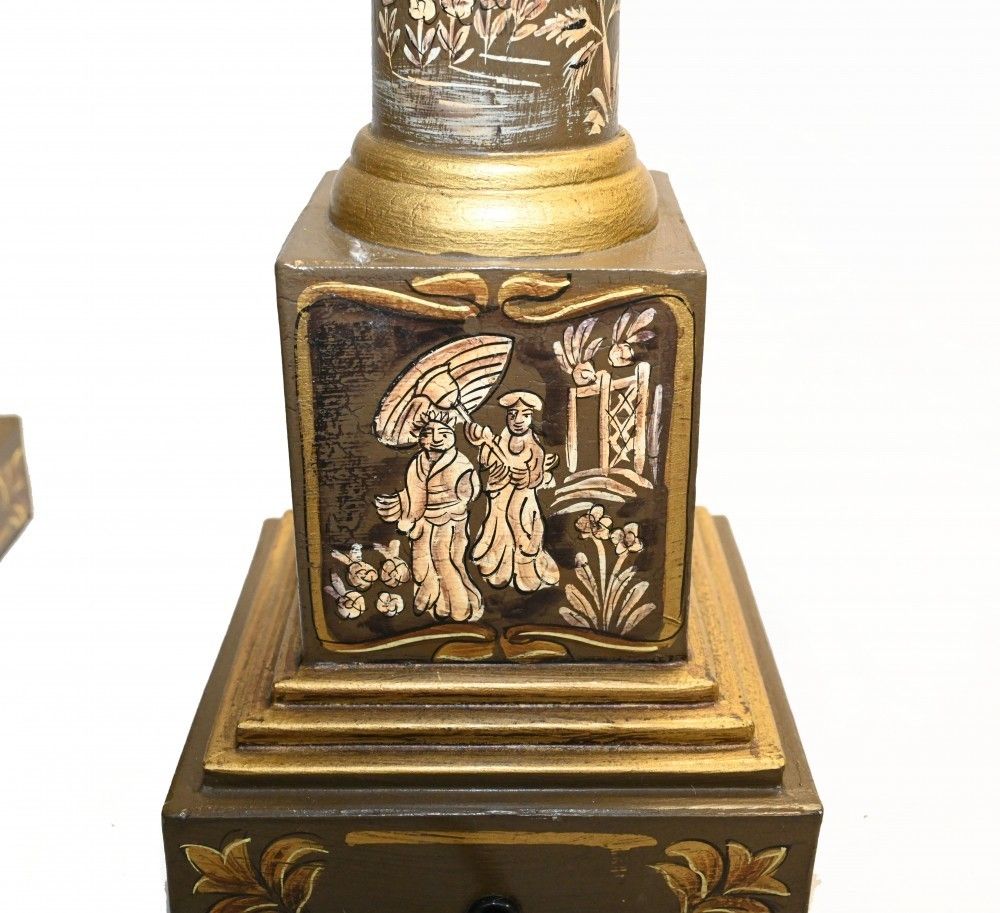 Lighting Pair Chinoiserie Lights Column Lamps Lacquer photo