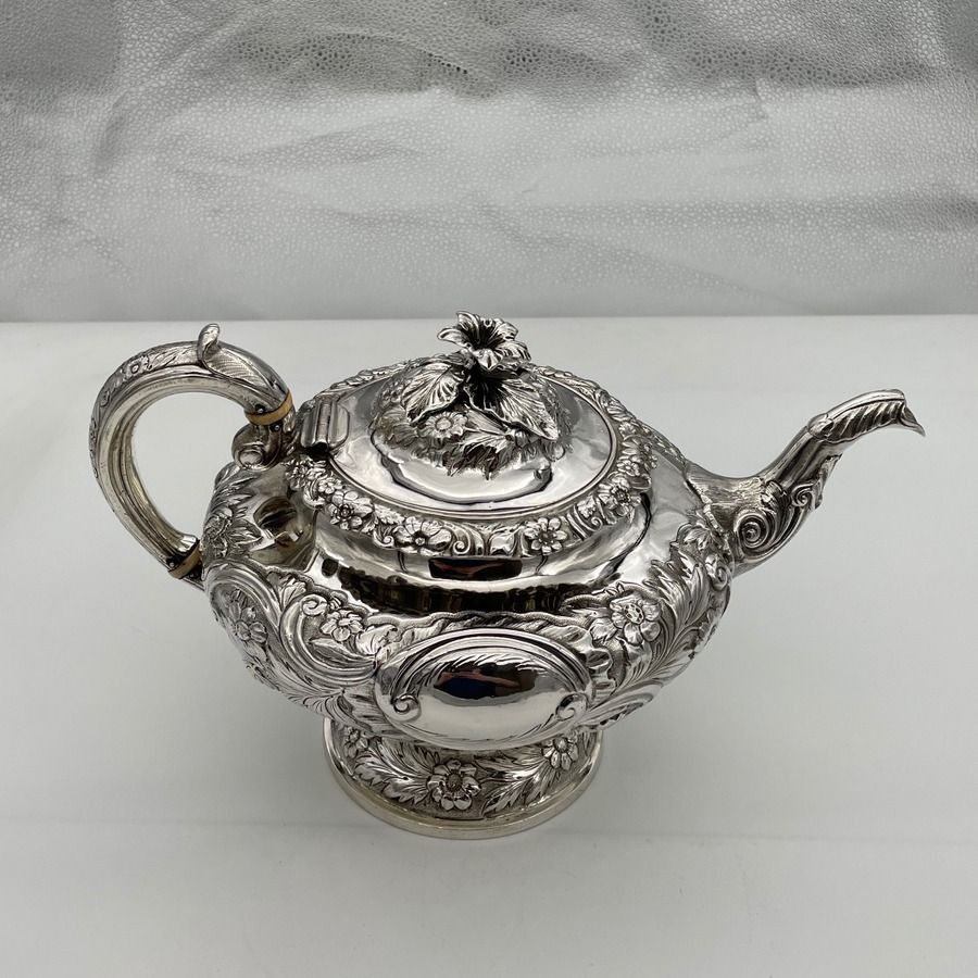 William IV Sterling Silver Three Piece Tea Set London 1834 John Wakefield photo 2950.0