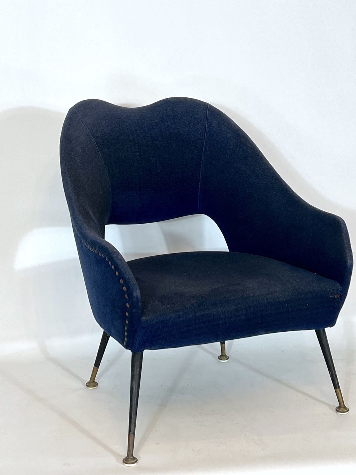 Vintage Italian Blue Fabric And Brass Armchair From 50s photo furniture