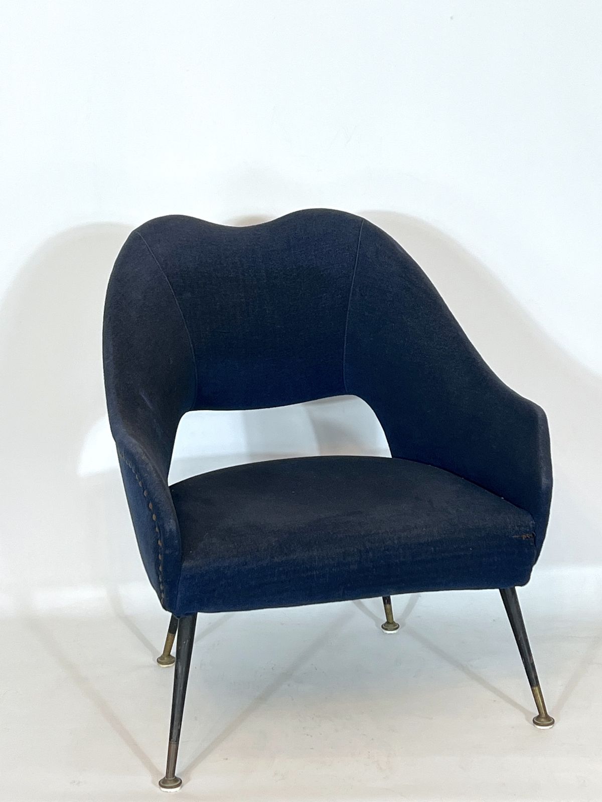 Vintage Italian Blue Fabric And Brass Armchair From 50s photo 850.2