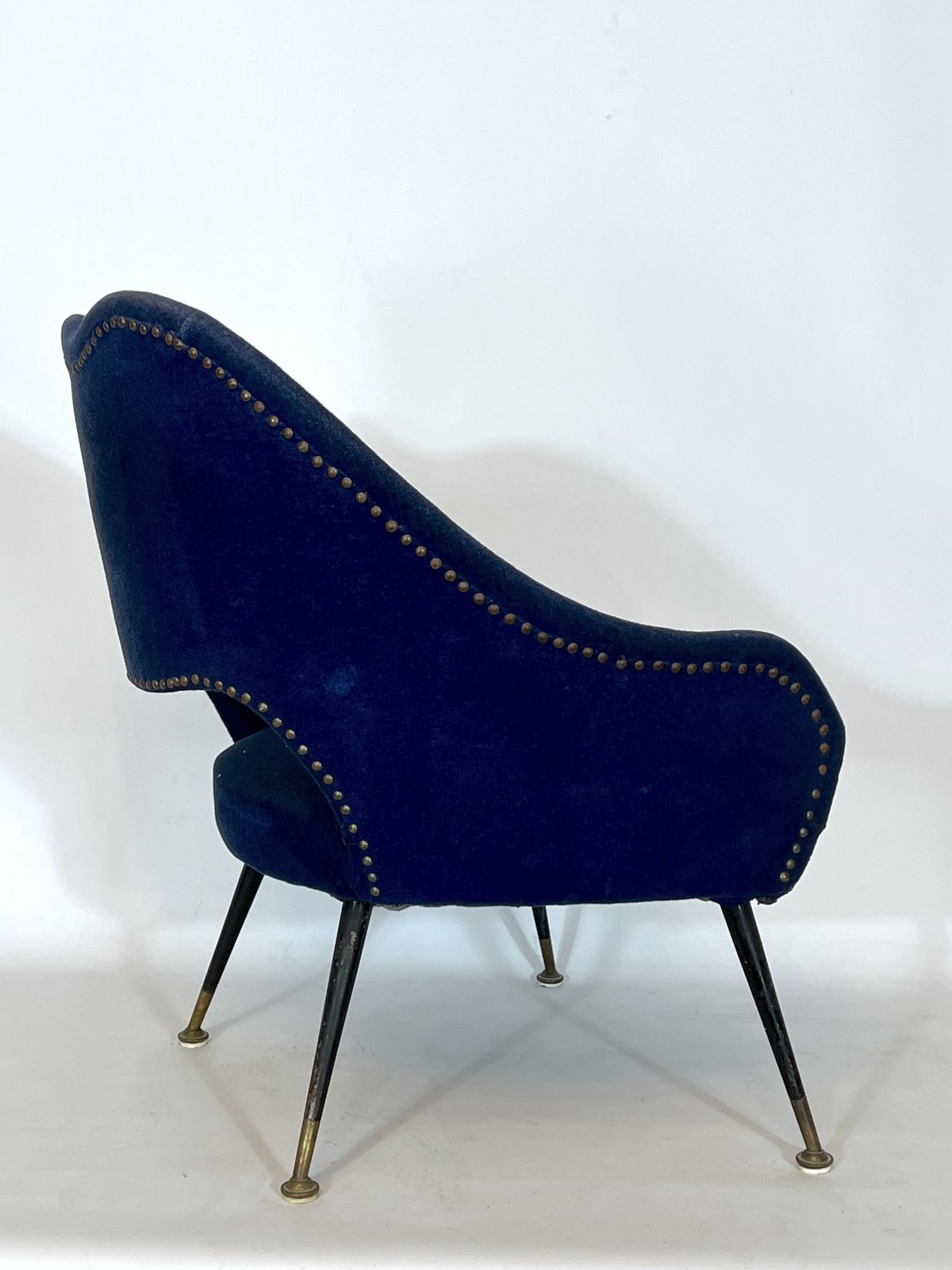 photo furniture Vintage Italian Blue Fabric And Brass Armchair From 50s
