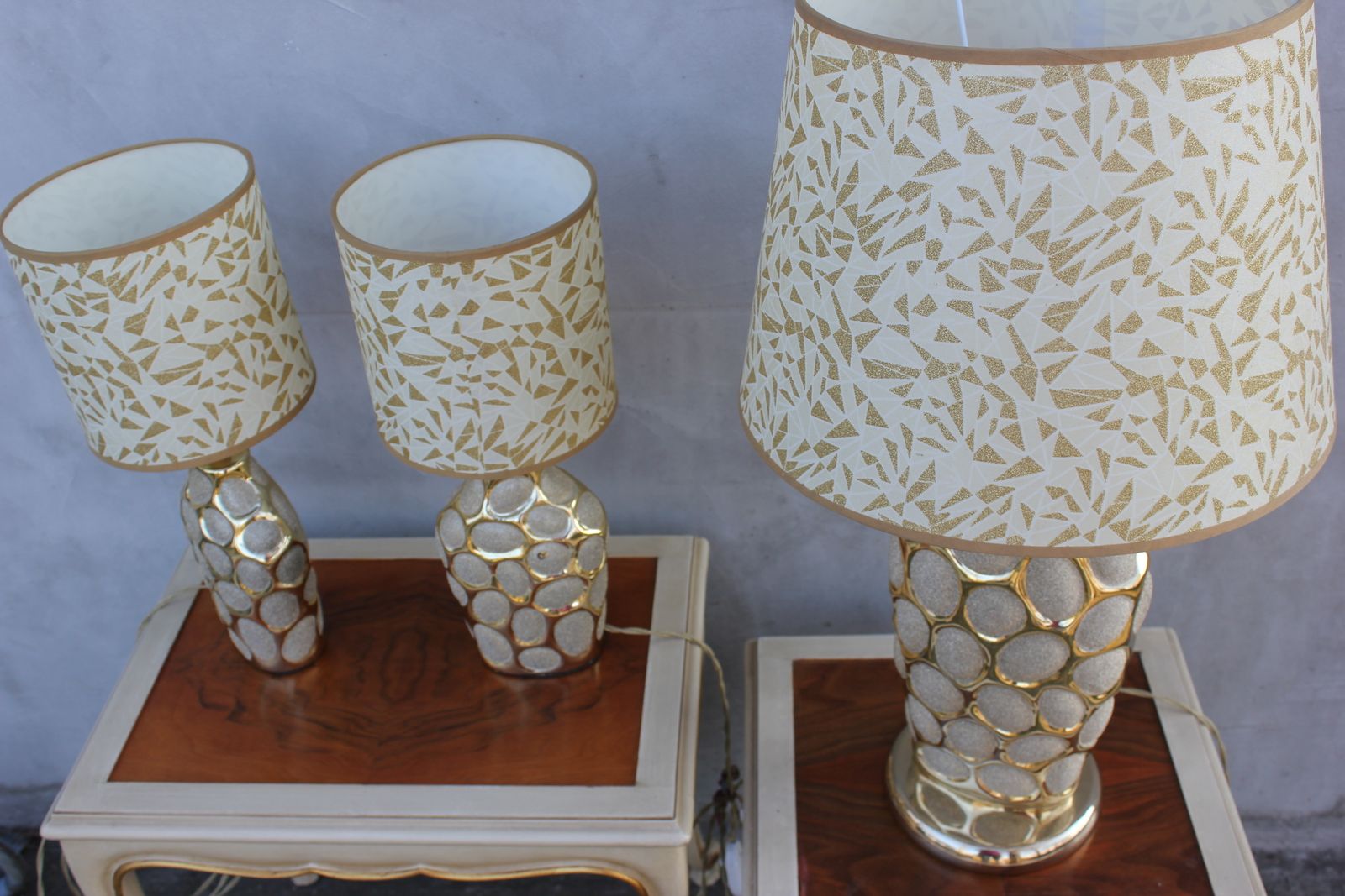photo furniture Three Italian Bedsides Lamps Hollywood Regency Style Table Lamps Set
