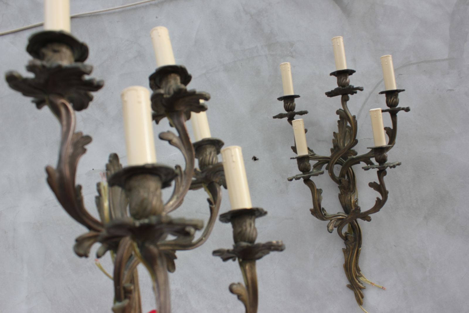Pair Of Large Wall Lamps With 5 Bulb Lights Of Louis XV Rococo Style Bronze Sconces photo Lighting