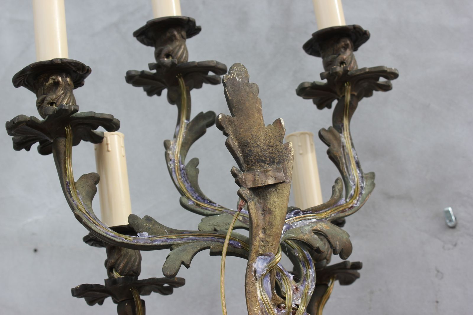 Pair Of Large Wall Lamps With 5 Bulb Lights Of Louis XV Rococo Style Bronze Sconces photo buy