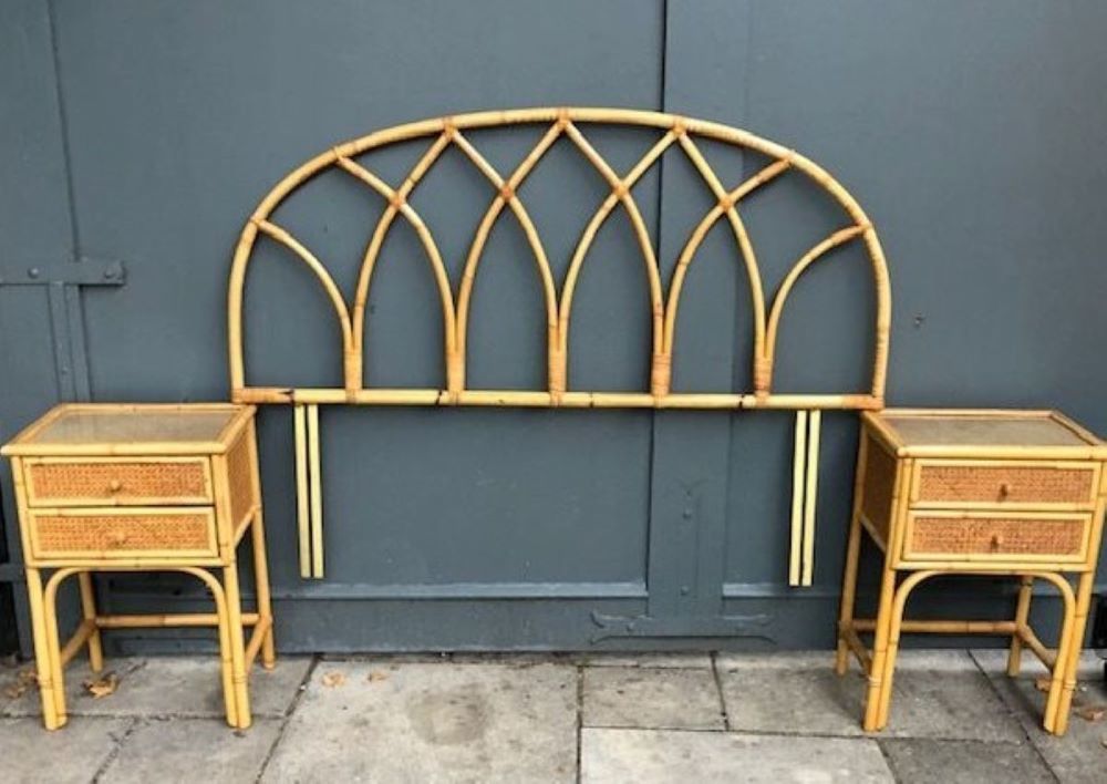 Mid Century Rattan / Cane Arch Shaped Double Headboard (4’ft), By Angraves England, 1970s photo vintage