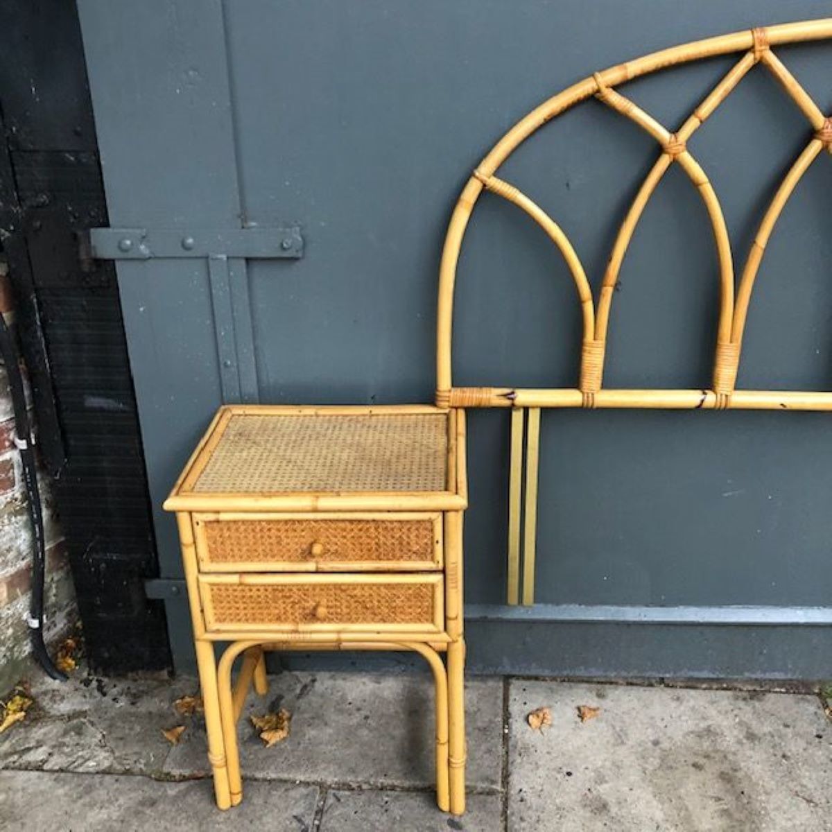 photo furniture Mid Century Rattan / Cane Arch Shaped Double Headboard (4’ft), By Angraves England, 1970s