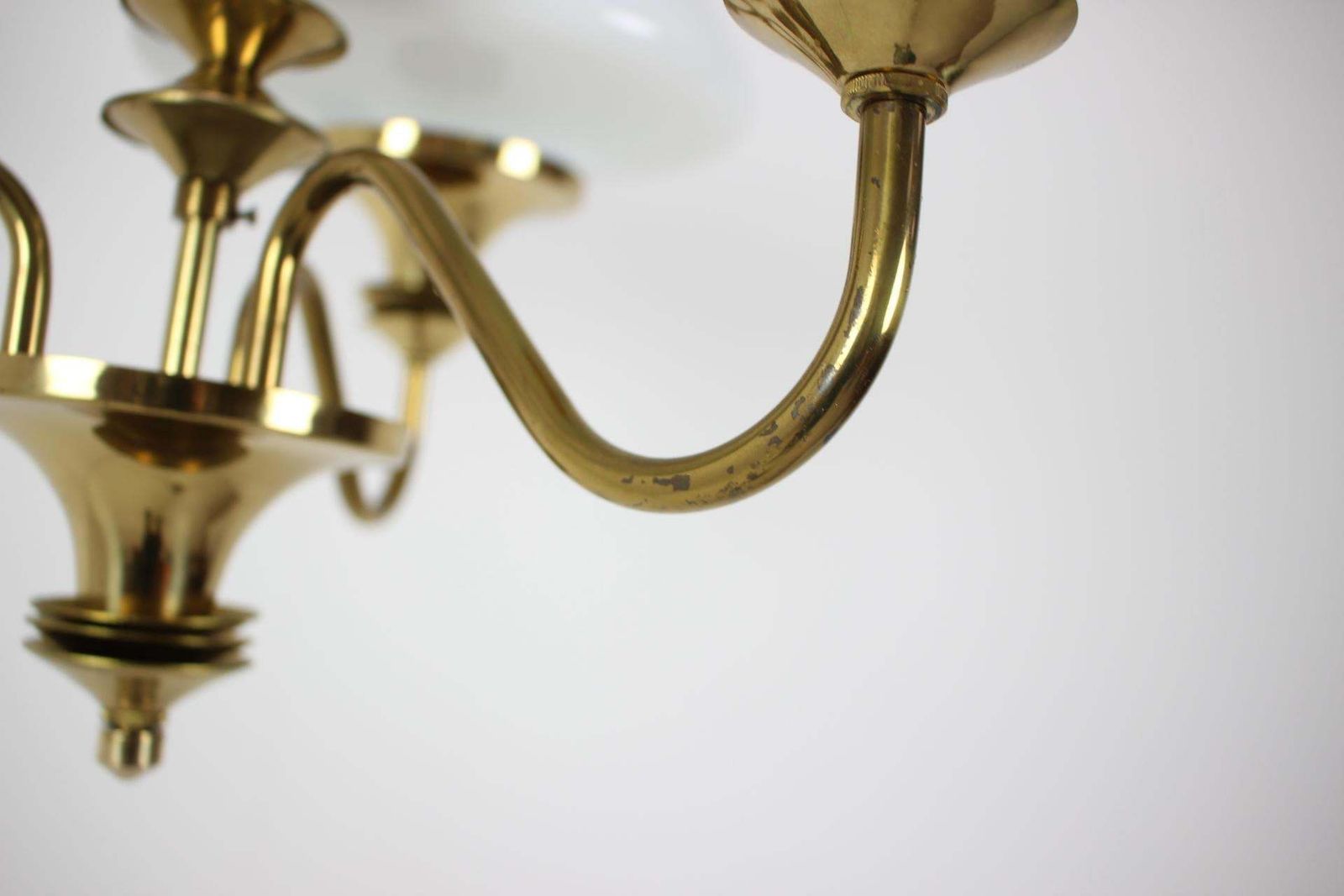 Mid Century Brass Chandelier, Czechoslovakia, 1970s, Made In Jablonec Glassworks photo vinterior