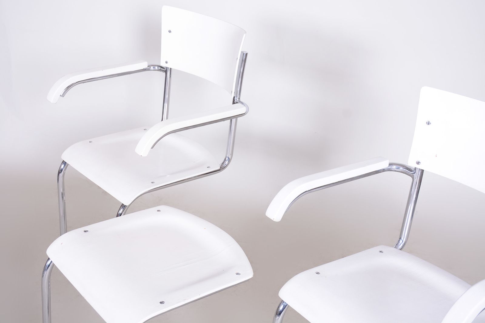 Pair Of Original White Mucke Melder Chairs And Stool Made In 1930s Czechia photo furniture