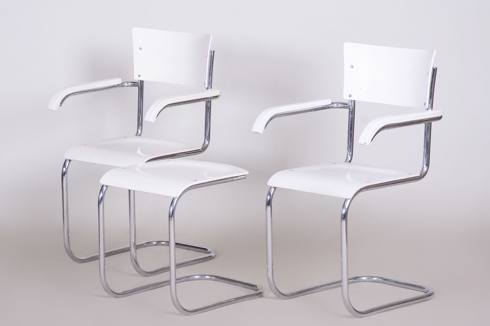 Pair Of Original White Mucke Melder Chairs And Stool Made In 1930s Czechia photo Furniture