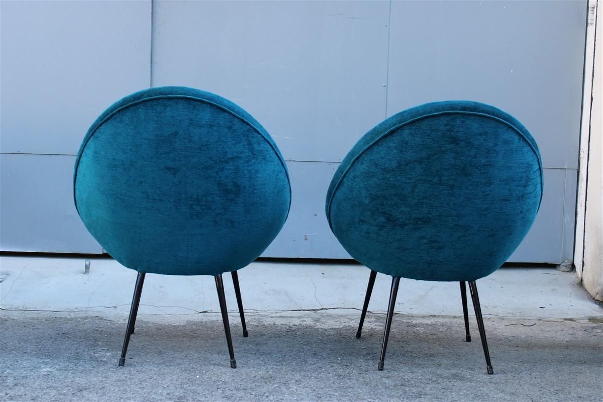 photo furniture Pair Mid Century Oval Egg Chairs Blu Velvet Ico Parisi Style Italian Design 1950