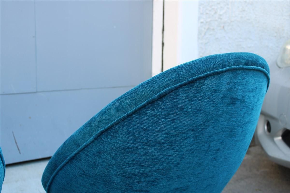 photo vinterior Pair Mid Century Oval Egg Chairs Blu Velvet Ico Parisi Style Italian Design 1950