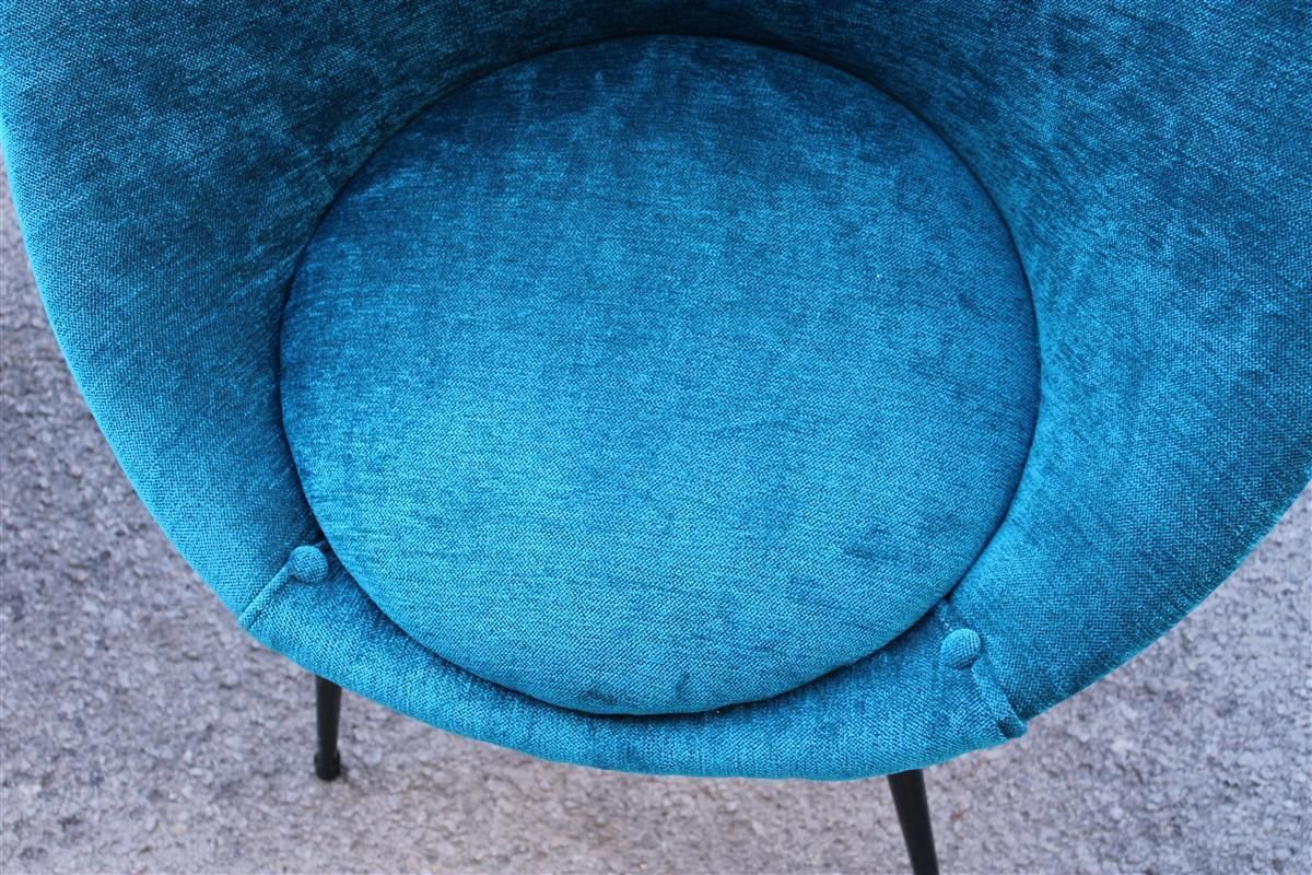 photo vintage Pair Mid Century Oval Egg Chairs Blu Velvet Ico Parisi Style Italian Design 1950