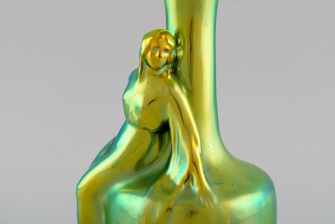 Zsolnay Art Nouveau Vase In Glazed Ceramics Modelled With A Sitting Woman photo 1123.0